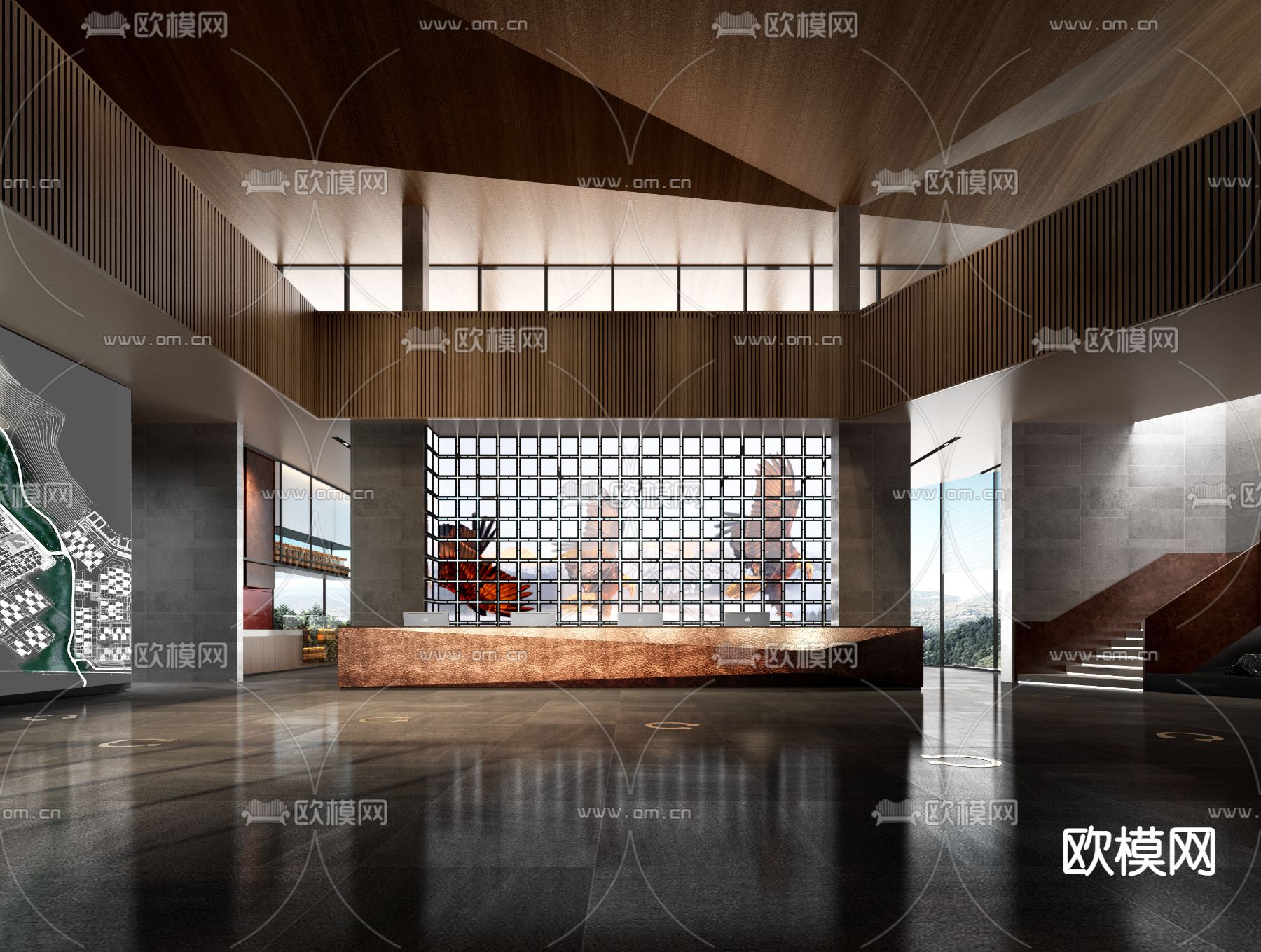 现代酒店会所商务大堂3d模型下载（渲染图4）