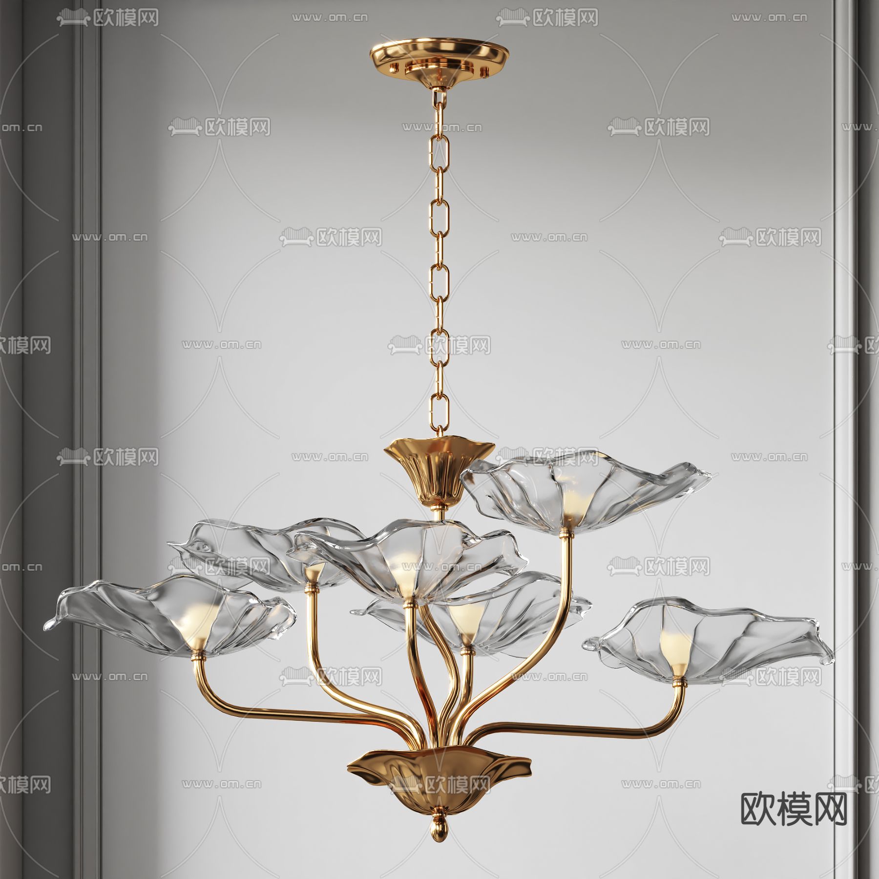 新中式轻奢荷叶吊灯su模型下载（渲染图1）