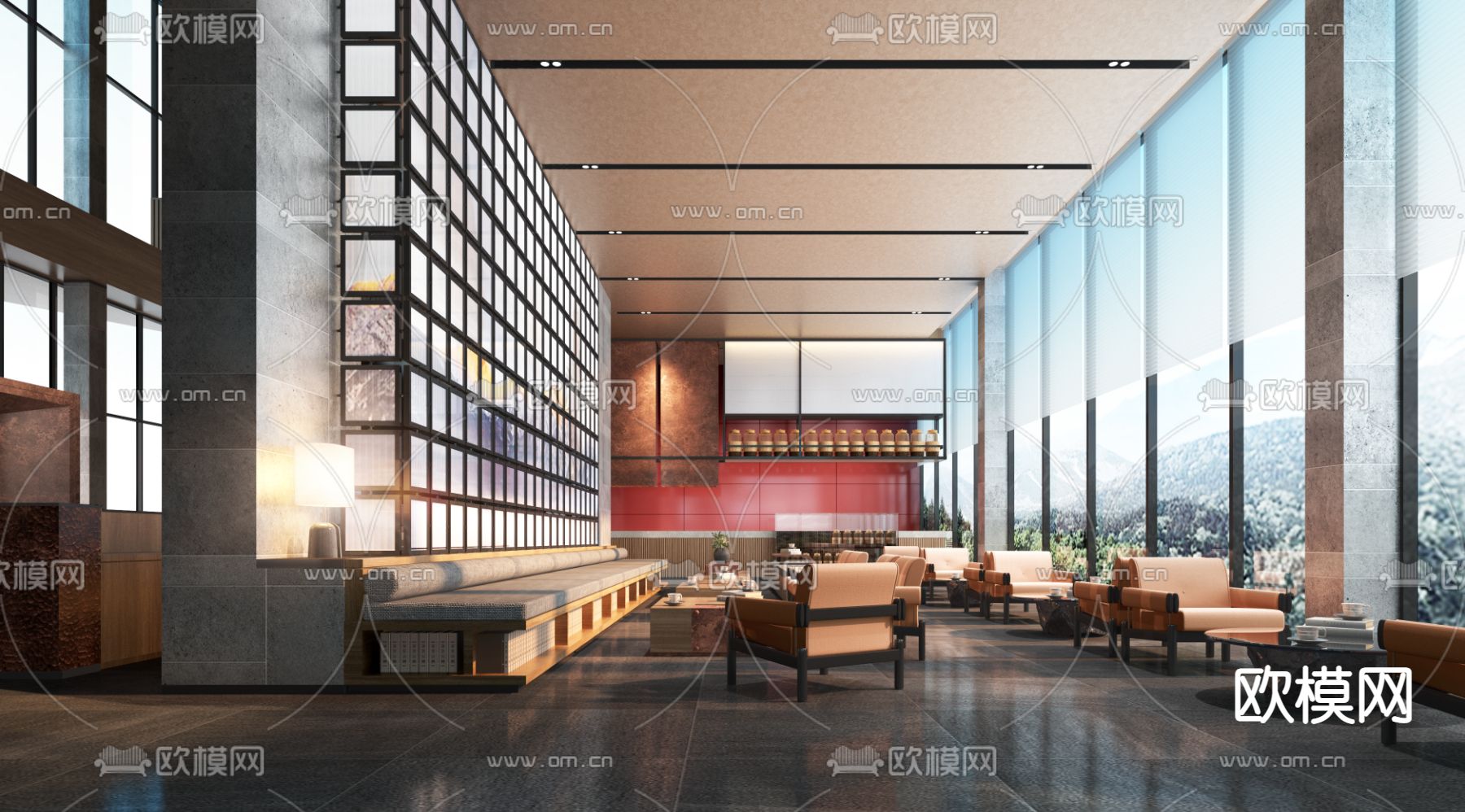 现代酒店会所商务大堂3d模型下载（渲染图6）