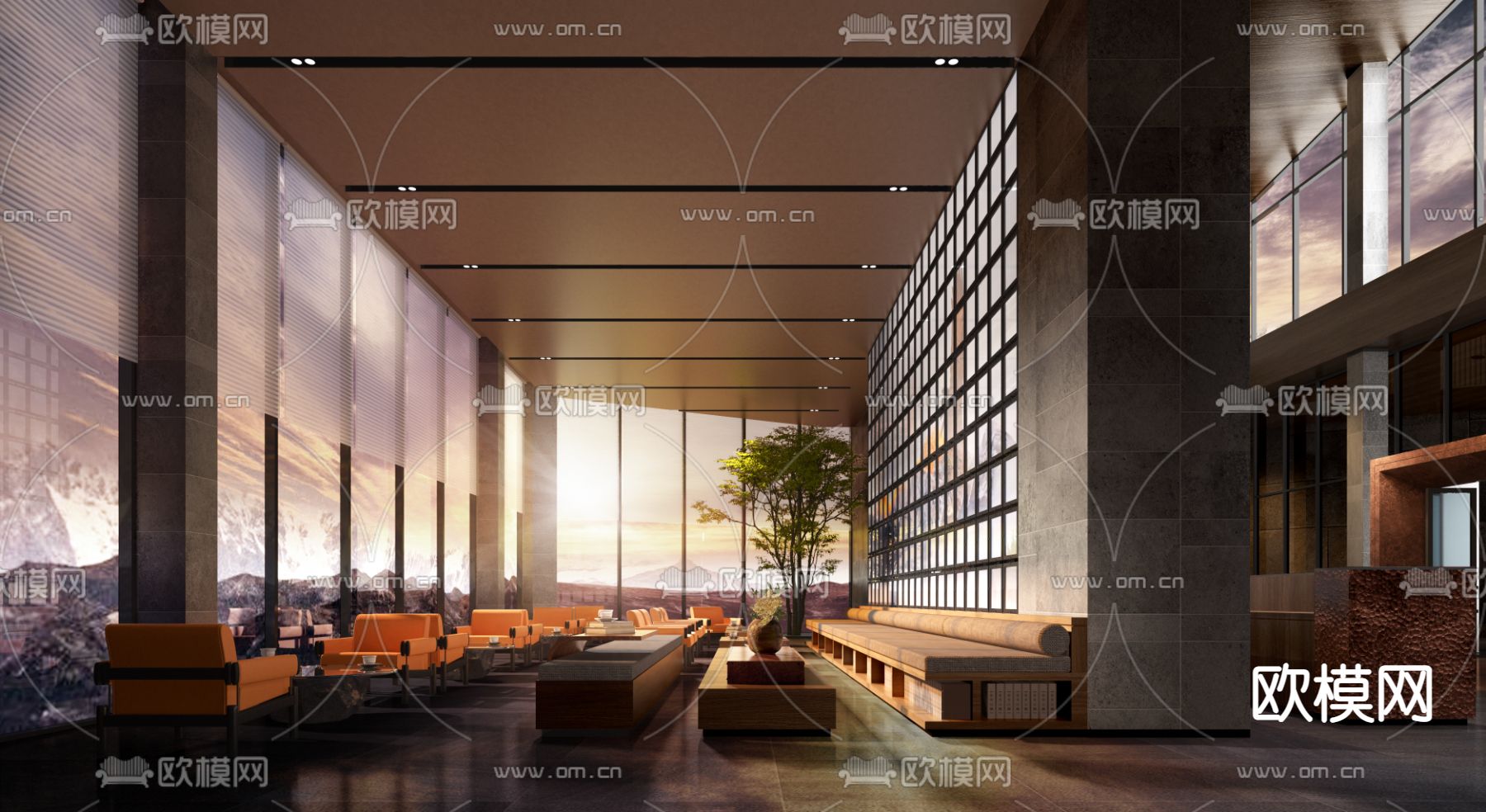 现代酒店会所商务大堂3d模型下载（渲染图5）