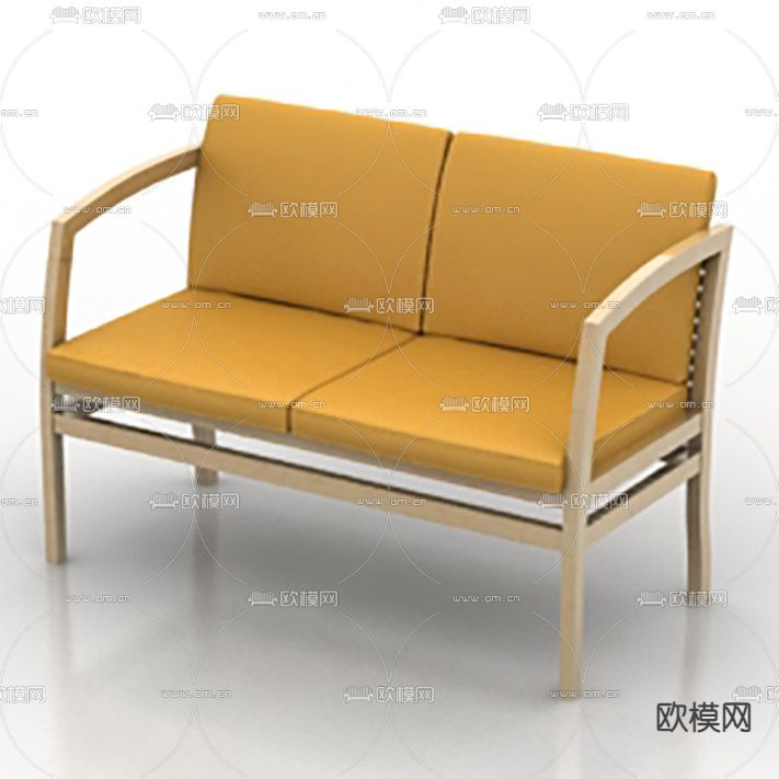 北欧简约实木皮革双人休闲椅免费3d模型下载_ID11987371_3dmax免费模型-欧模网