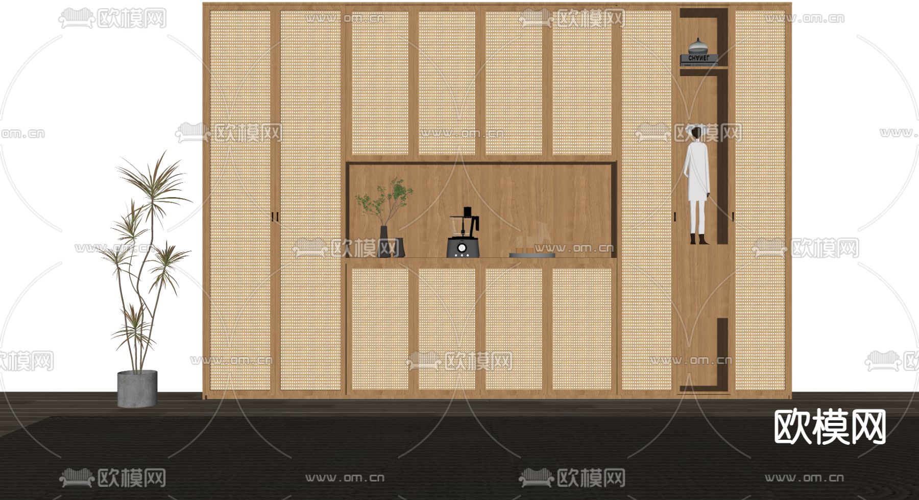北欧藤编酒柜su模型下载（渲染图2）