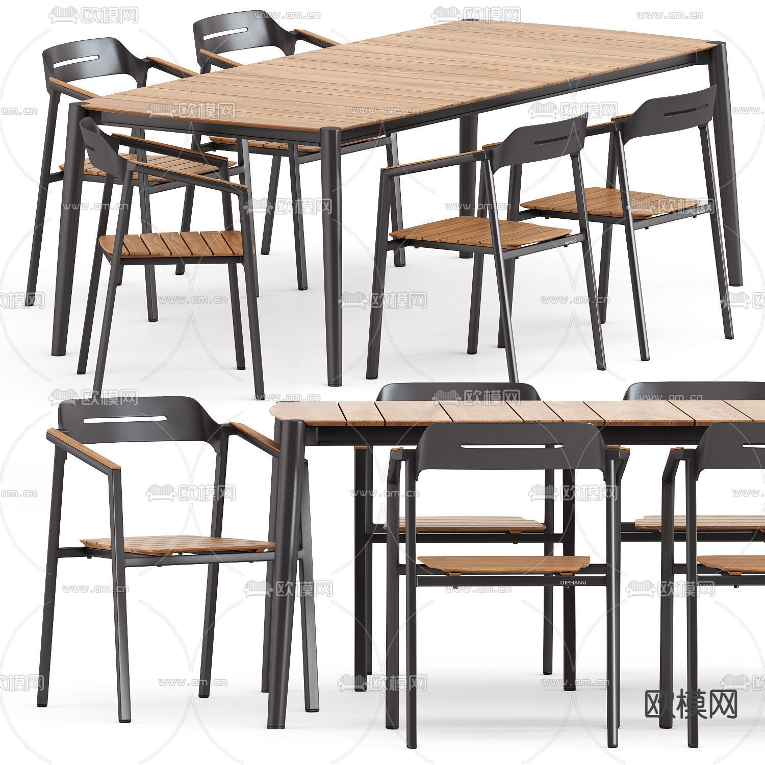 北欧条形户外桌椅3d模型下载