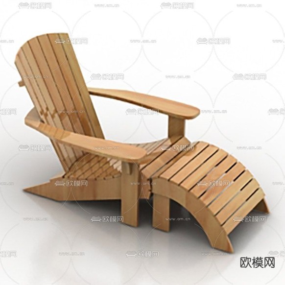 新中式烤漆实木躺椅免费3d模型下载