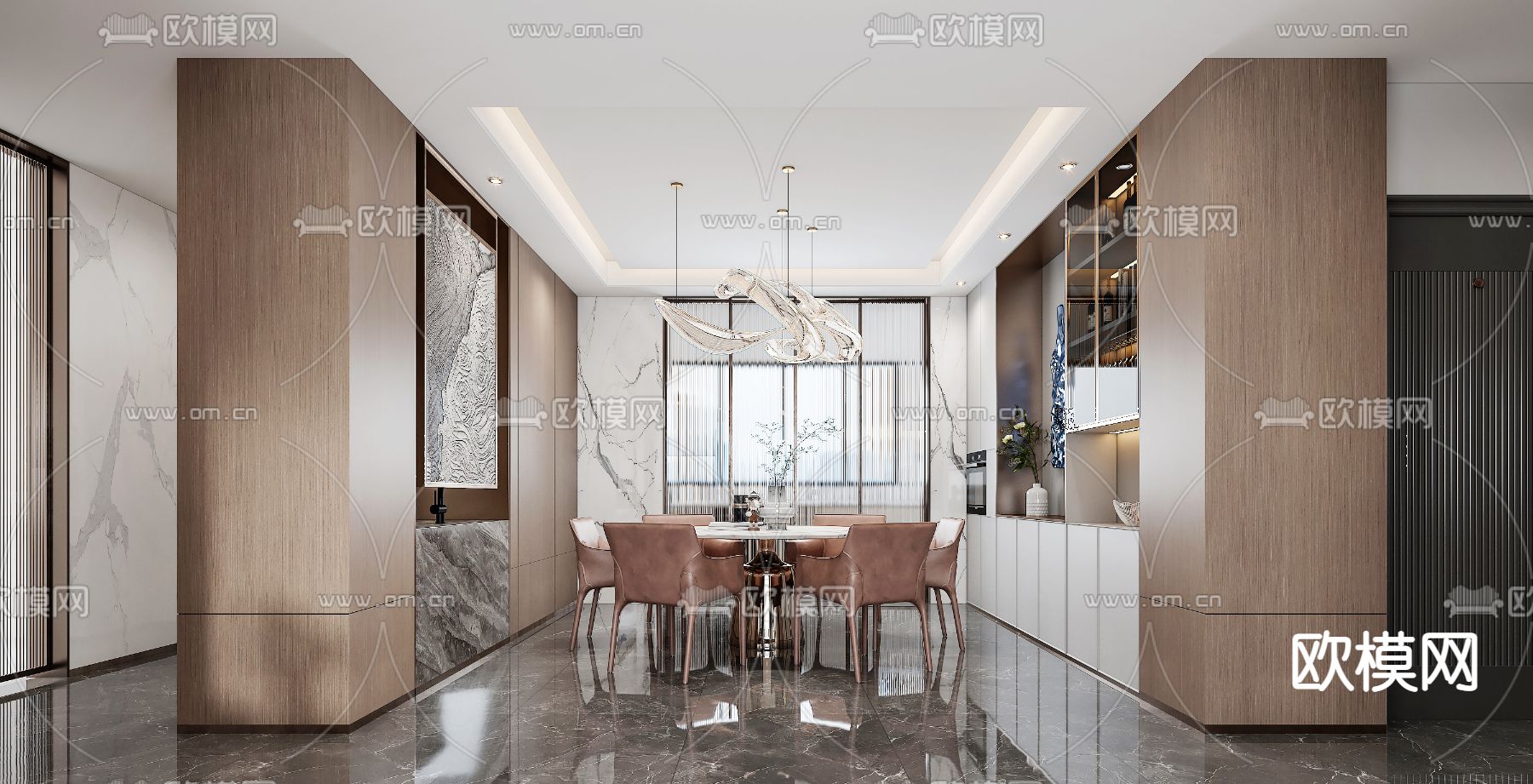 现代家居客餐厅3d模型下载（渲染图3）