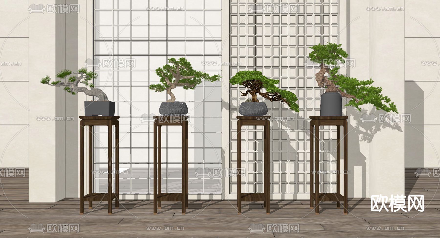 新中式松树盆栽su模型下载（渲染图2）