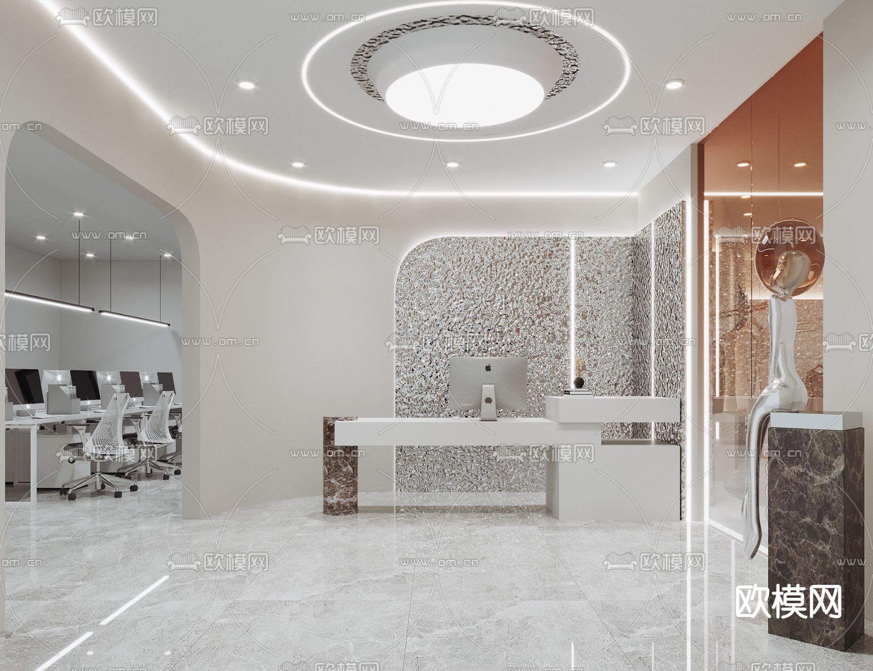 现代轻奢办公室前台接待3d模型下载（渲染图2）