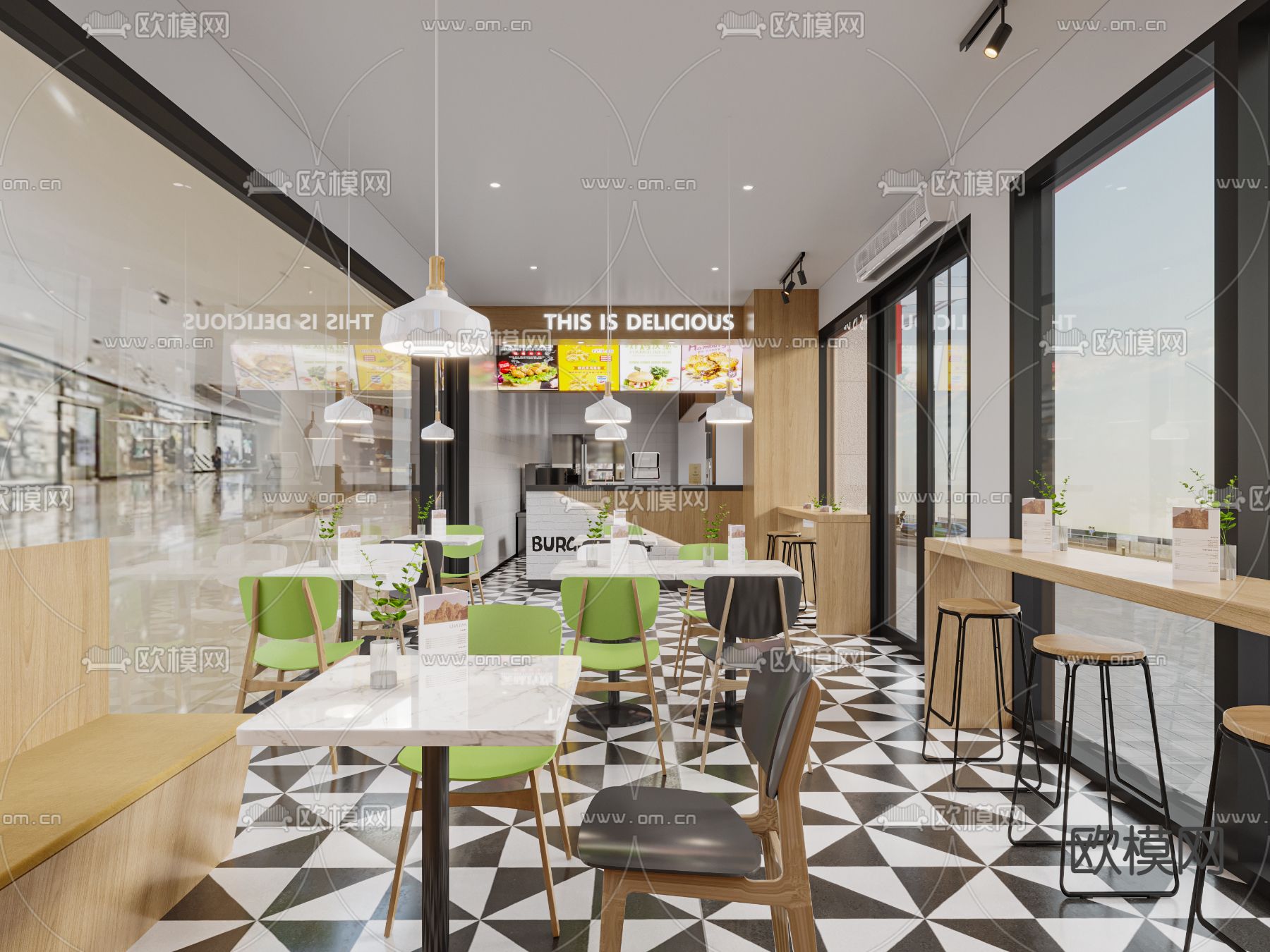 现代艾比客汉堡炸鸡店3d模型下载（渲染图2）