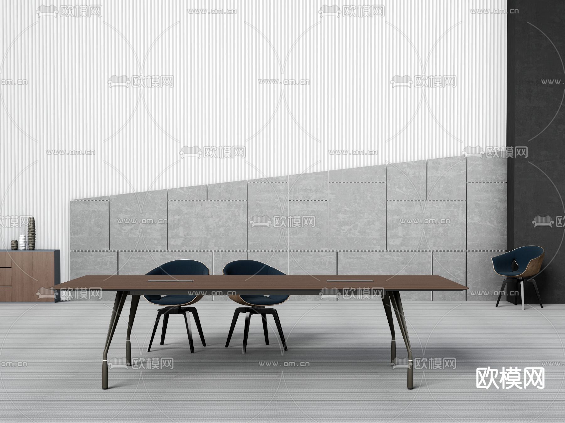 现代实木条形会议台3d模型下载