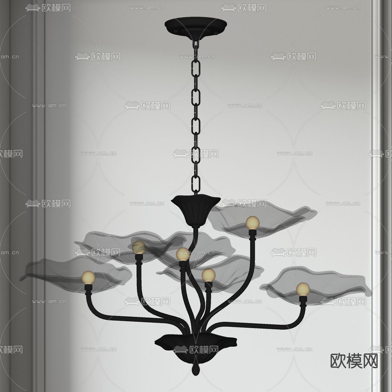 新中式轻奢荷叶吊灯su模型下载（渲染图2）