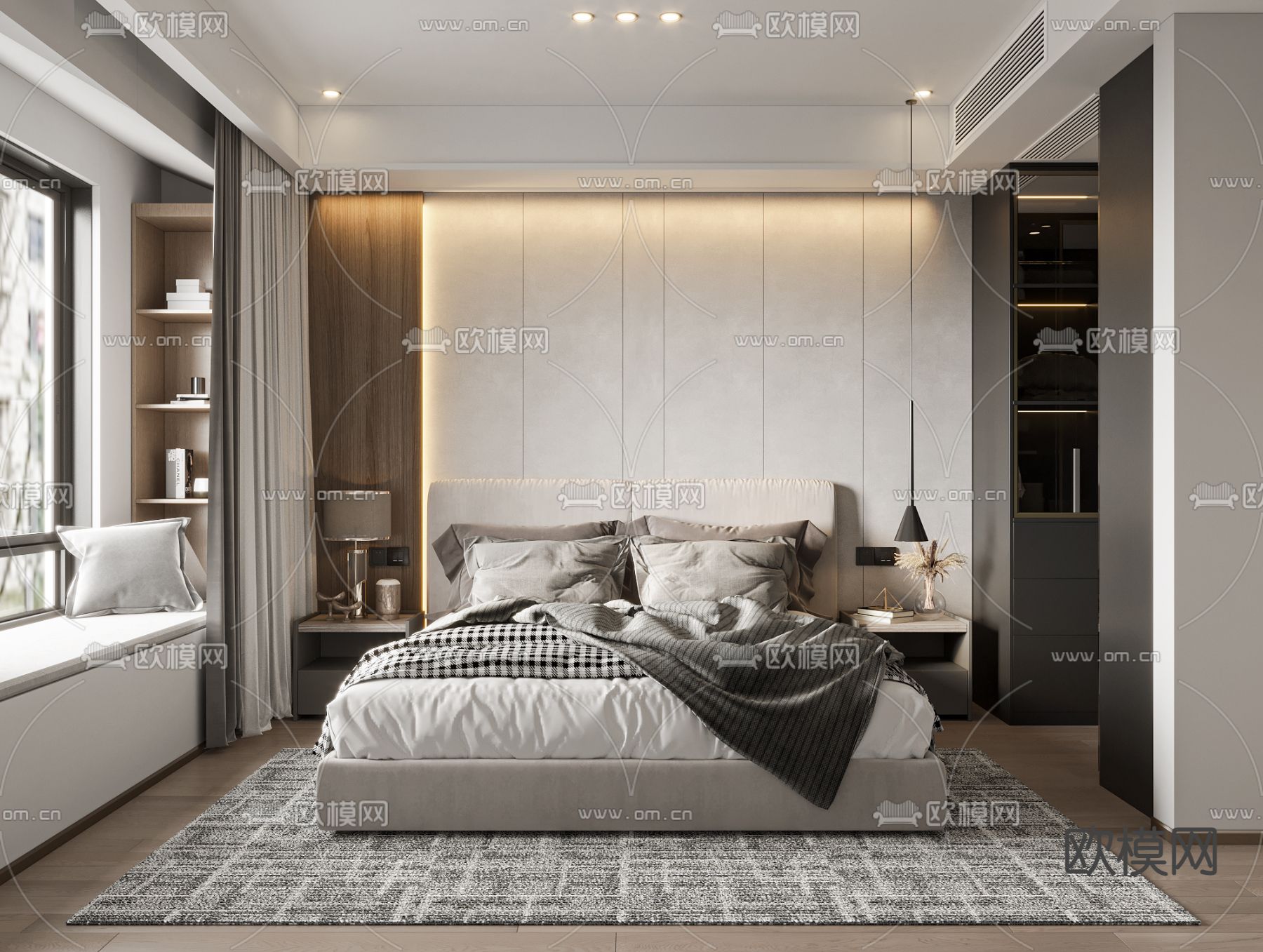 现代简约卧室3d模型下载