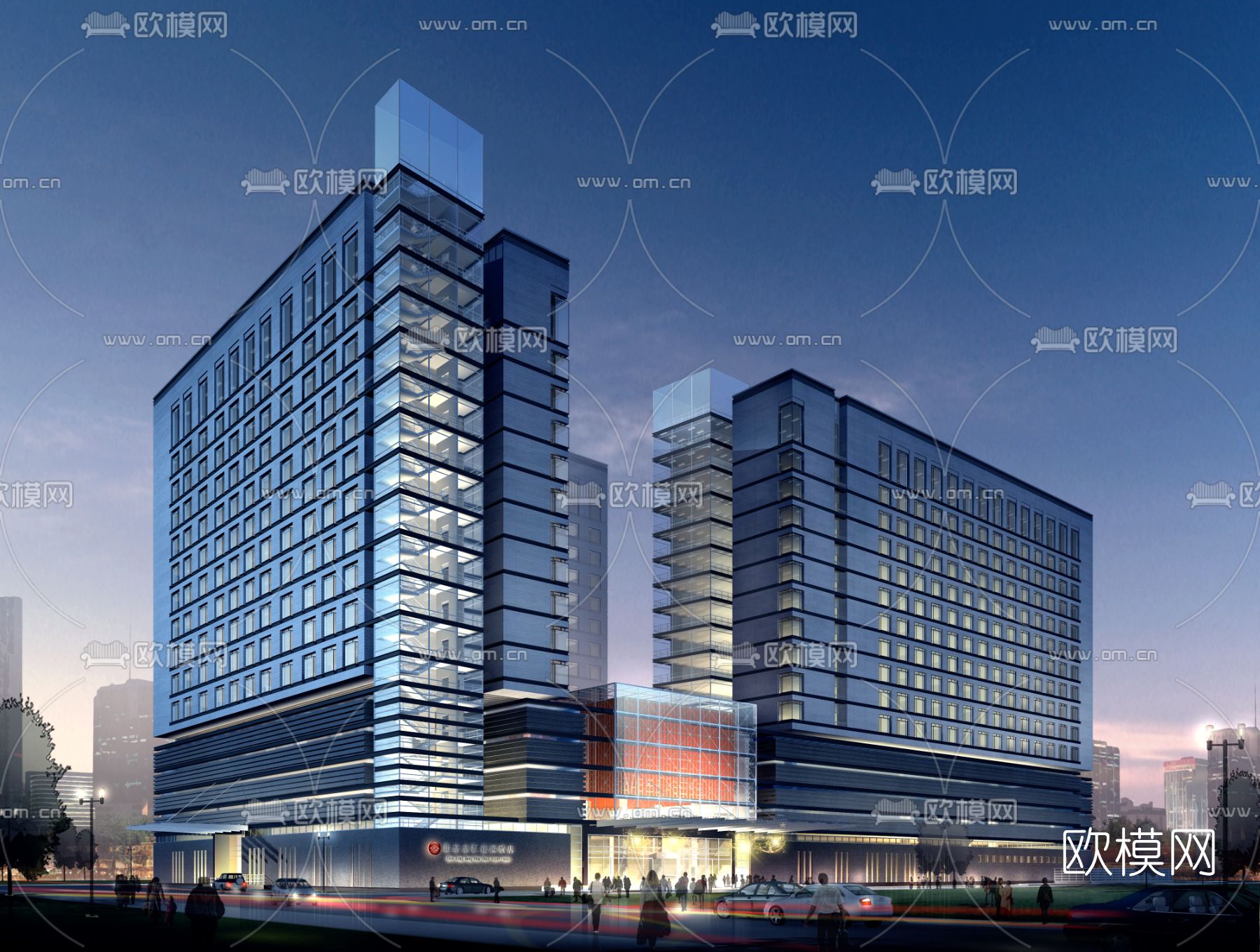 现代办公楼建筑外观夜景psd下载