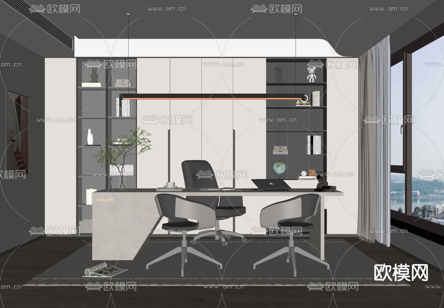 现代书房su模型下载（渲染图2）