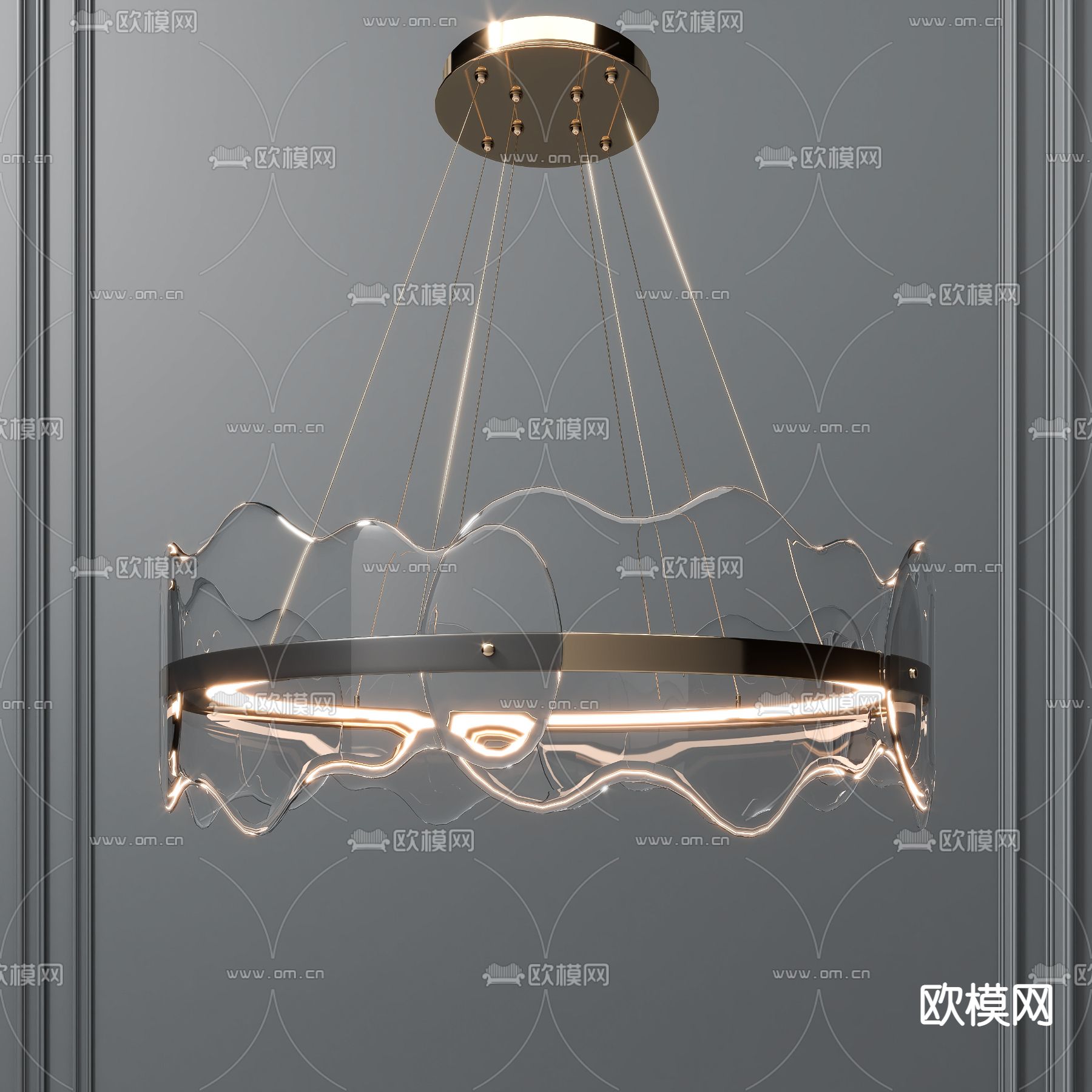 现代金属玻璃圆环吊灯3d模型下载_ID11988231_3dmax免费模型-欧模网