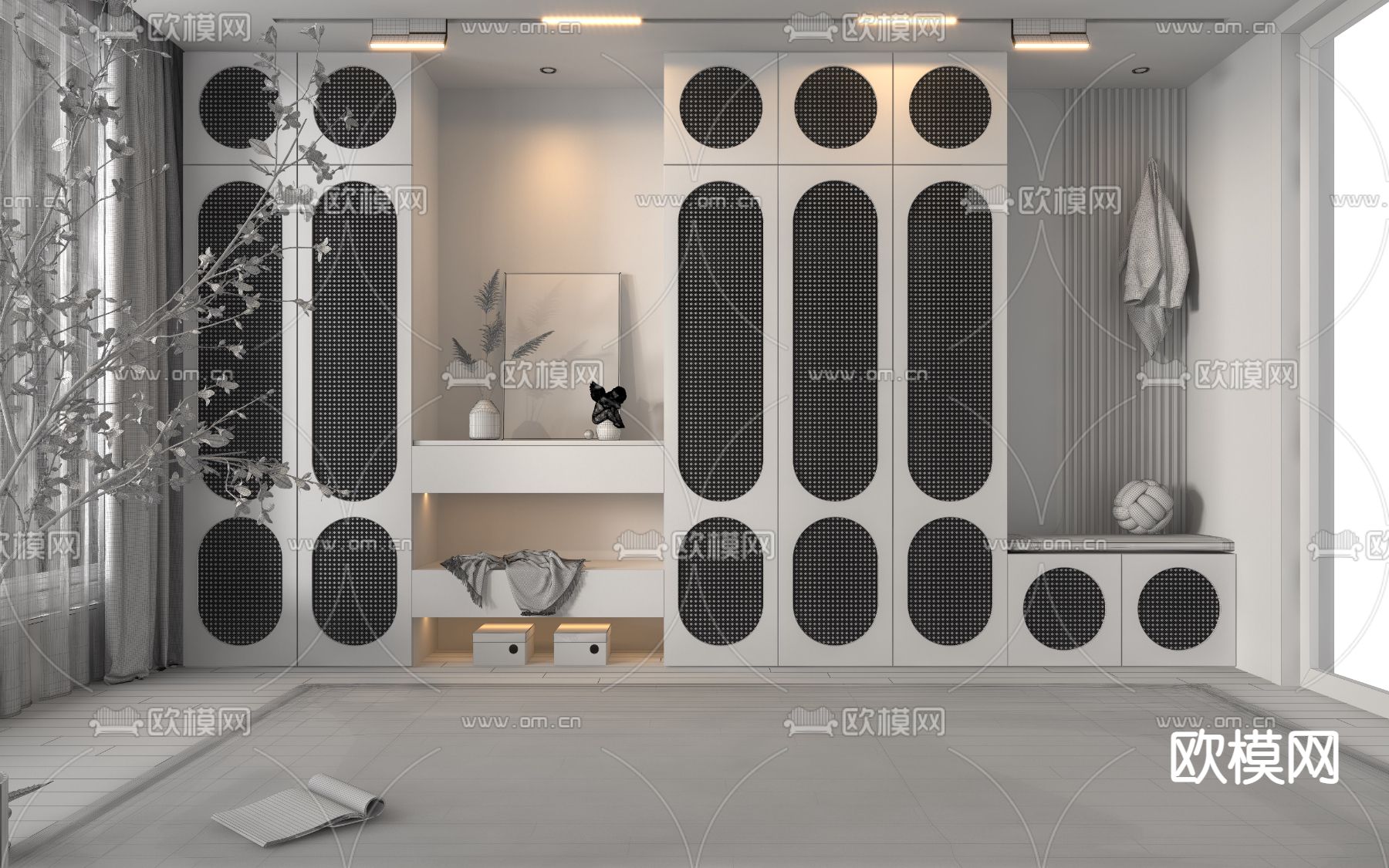 东南亚藤编玄关鞋柜3d模型下载（渲染图2）