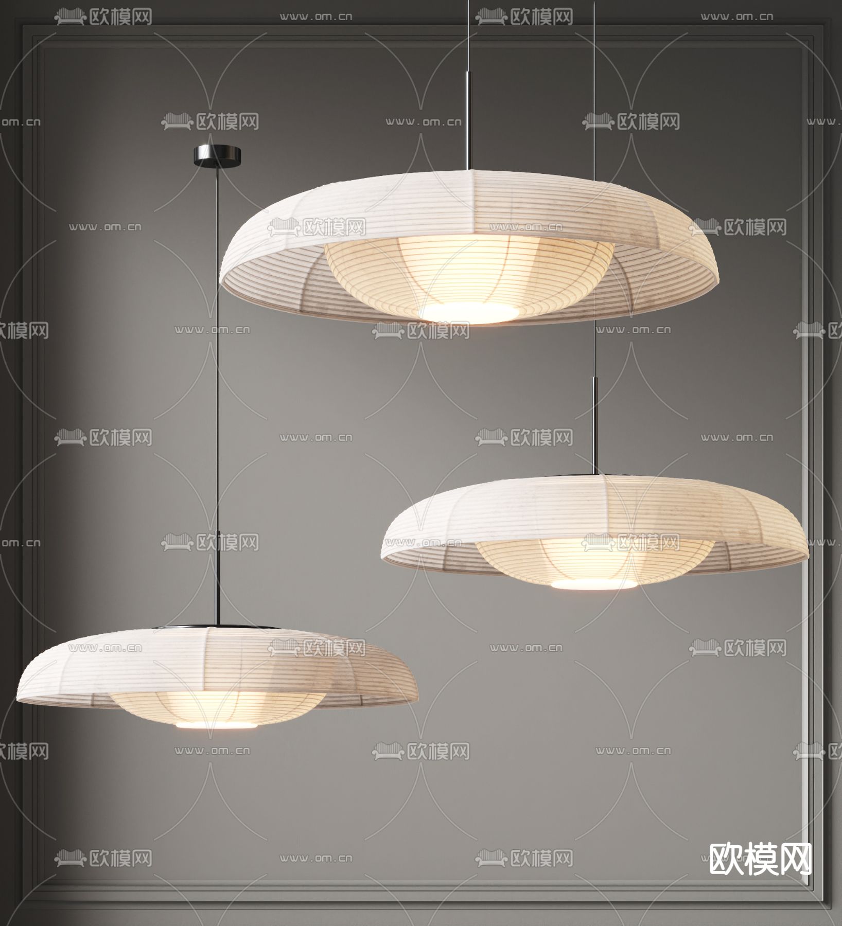 侘寂风纸扎吊灯3d模型下载