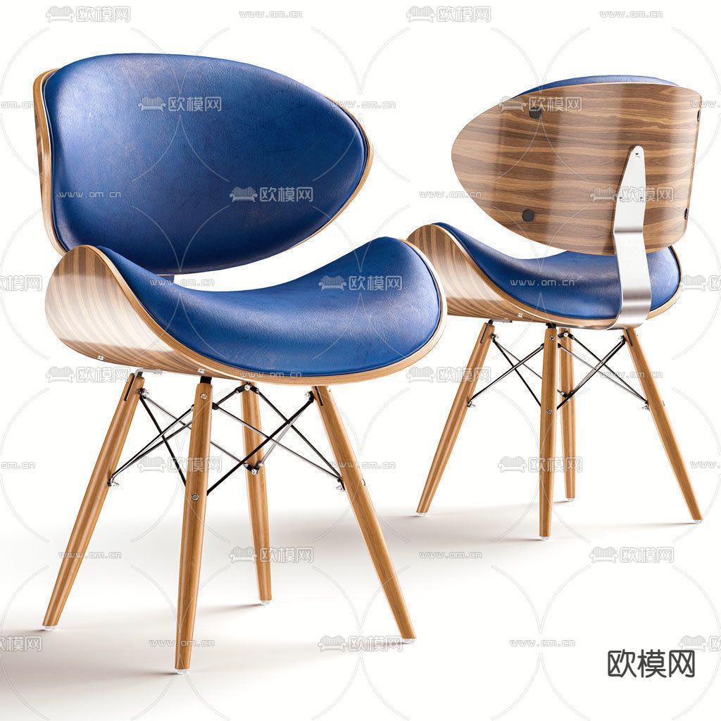 Cor 北欧蓝色皮革休闲椅3d模型下载（渲染图1）