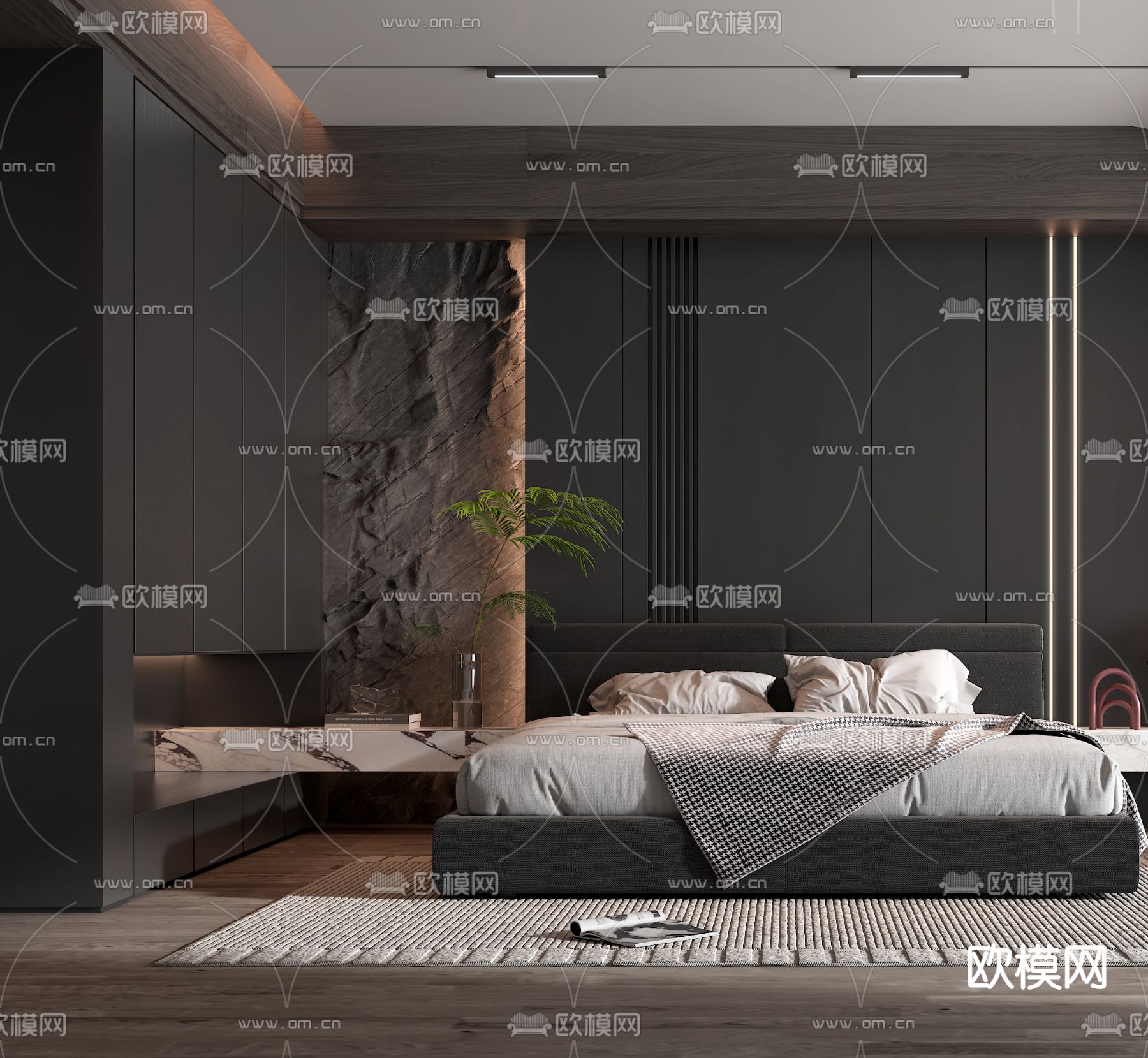 现代高级灰卧室主人房3d模型下载（渲染图2）
