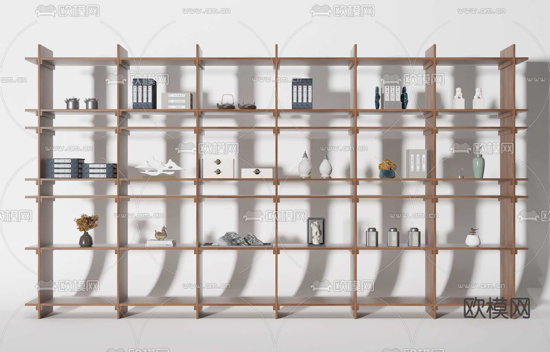 新中式胡桃木格子装饰柜3d模型下载