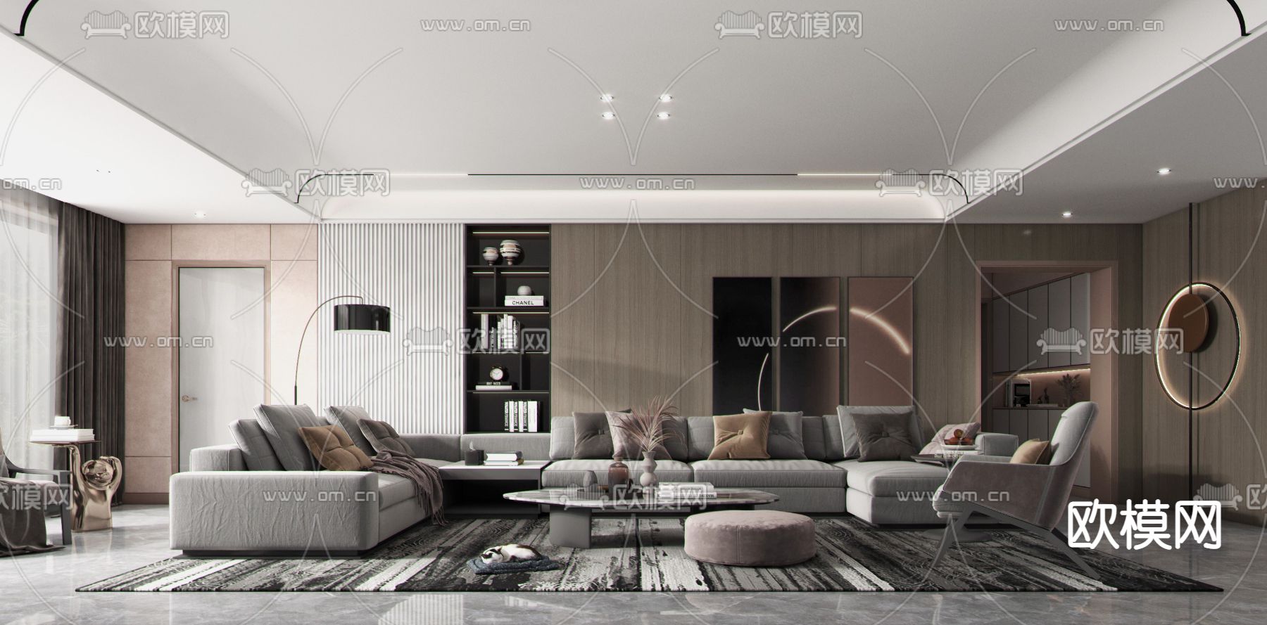 现代高级灰客厅3d模型下载
