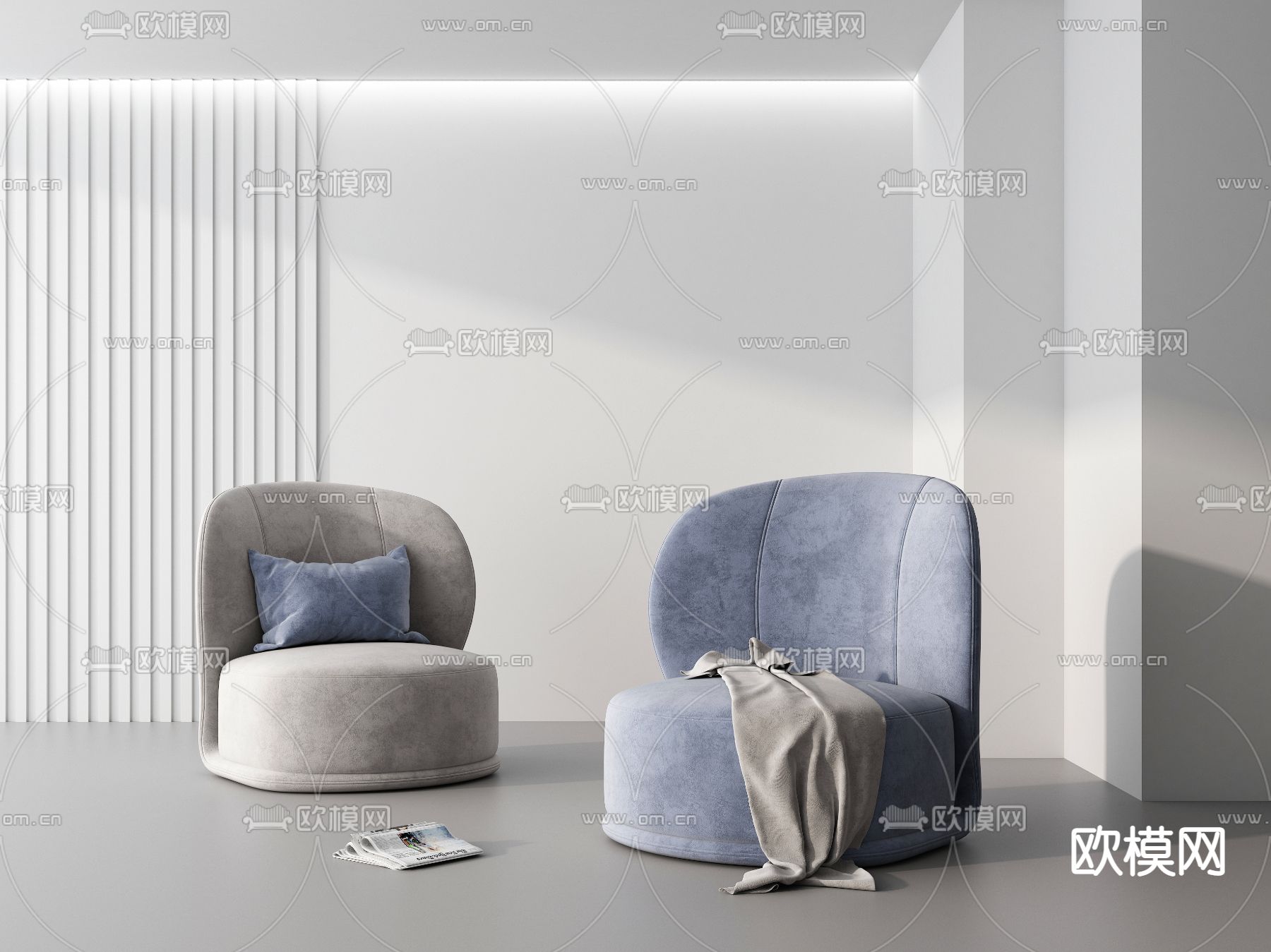 现代布艺蓝色单人沙发3d模型下载