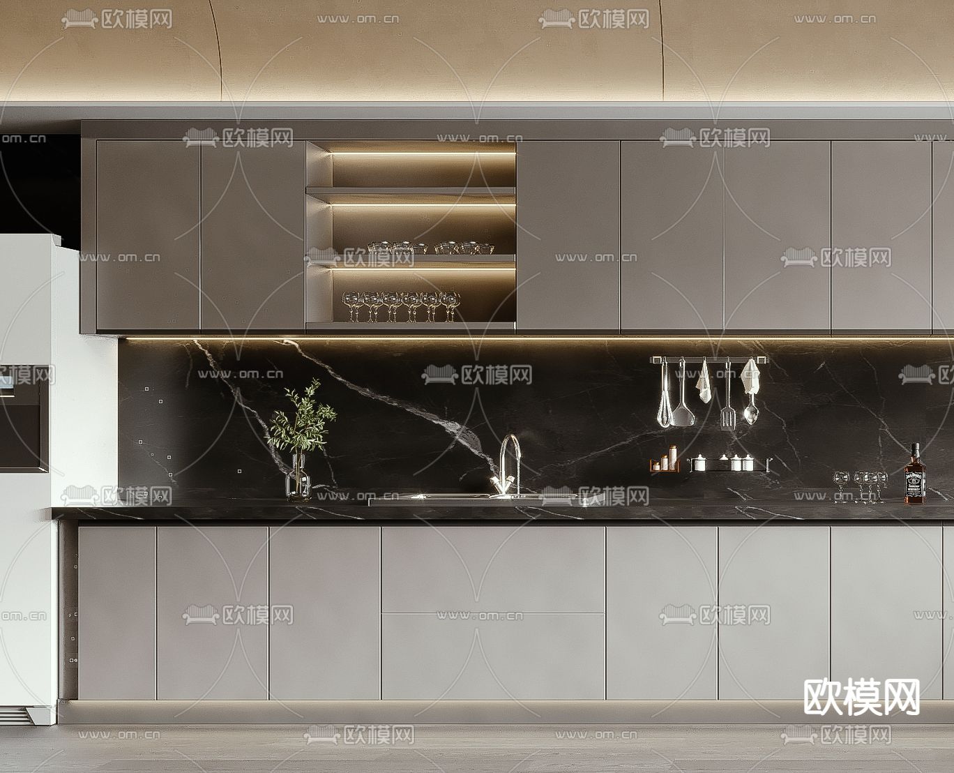 侘寂风厨房橱柜3d模型下载（渲染图2）