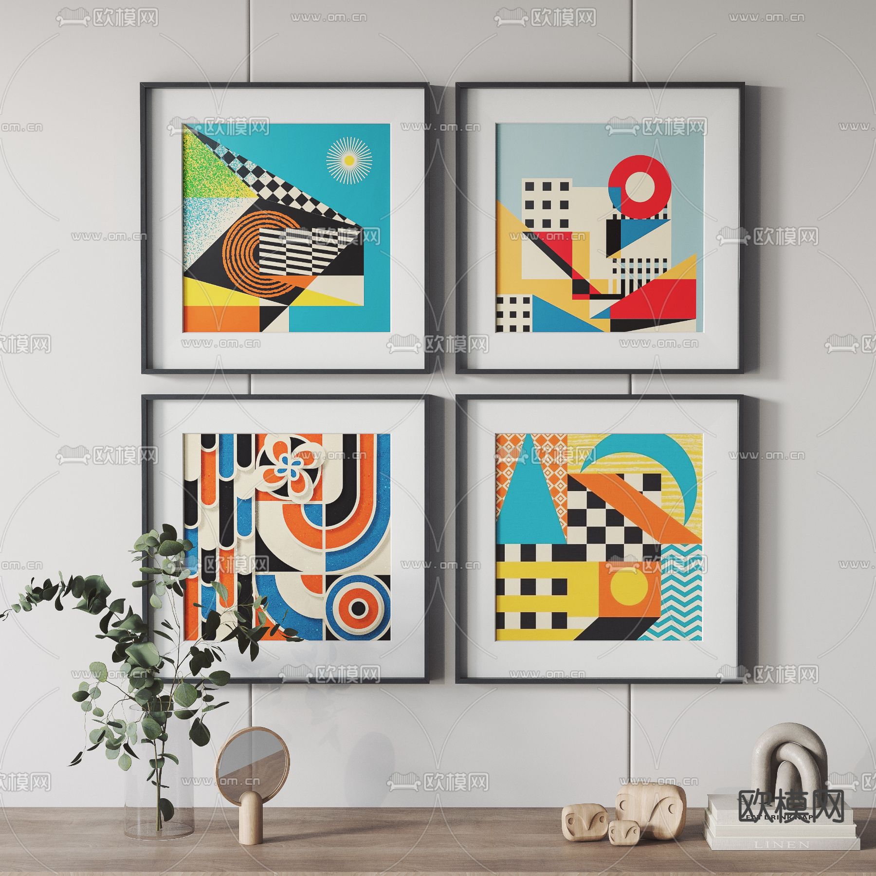 孟菲斯风抽象装饰画3d模型下载