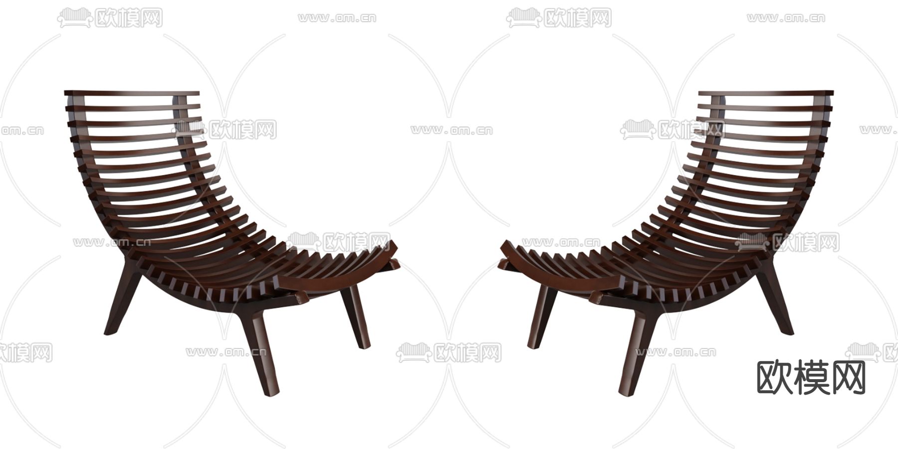 北欧实木栅格栏躺椅3d模型下载