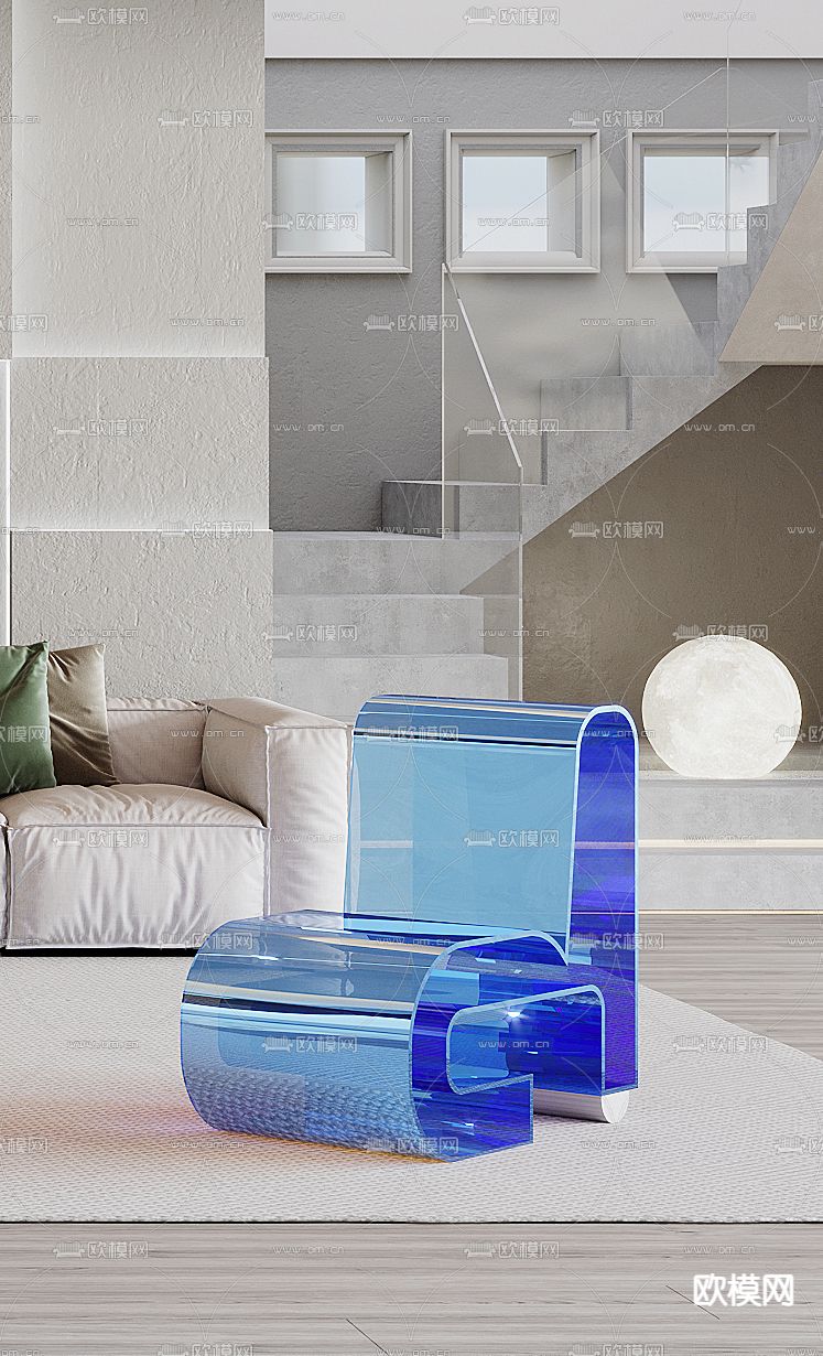 侘寂奶油风客厅3d模型下载（渲染图2）