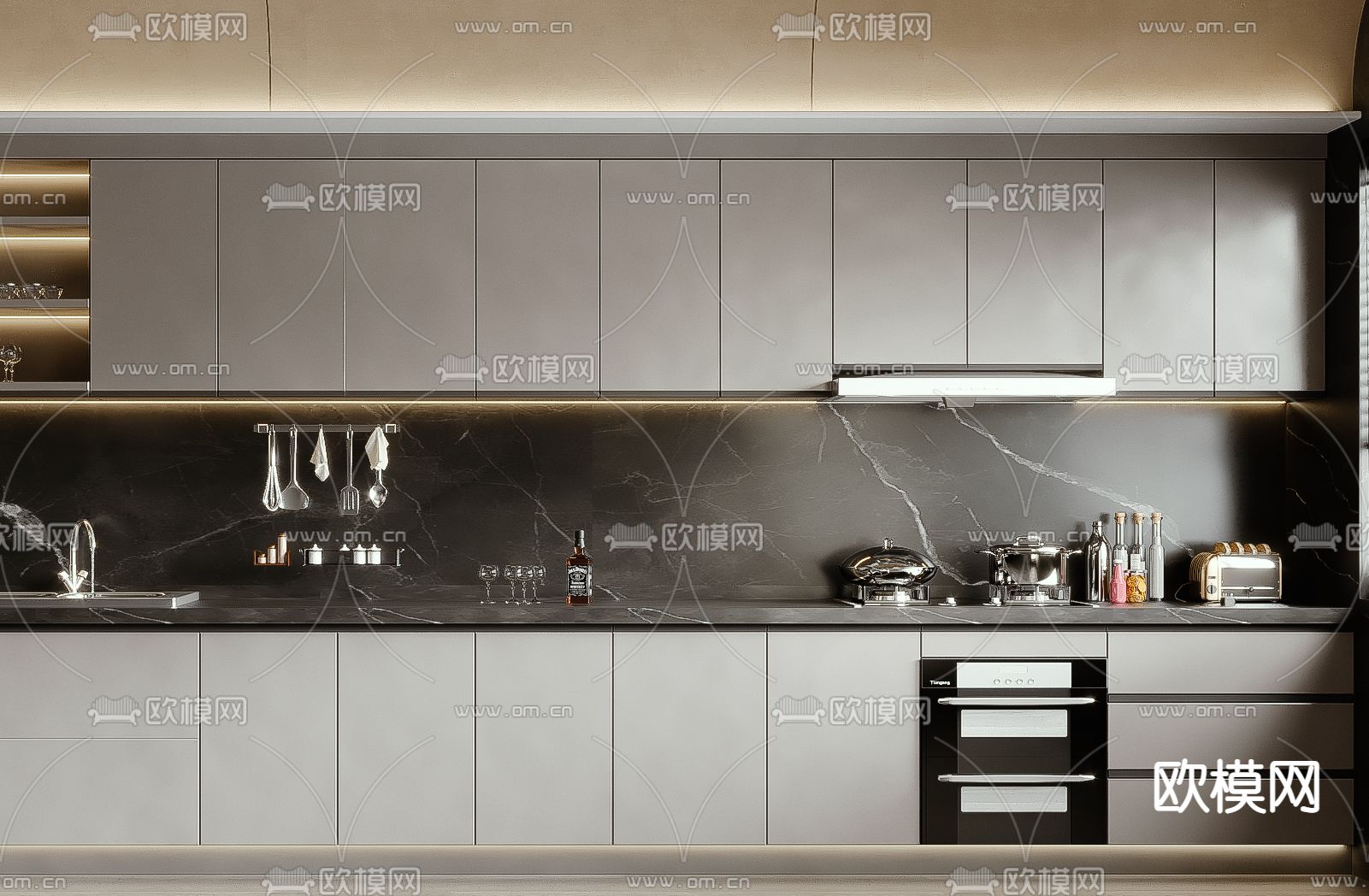 侘寂风厨房橱柜3d模型下载（渲染图3）