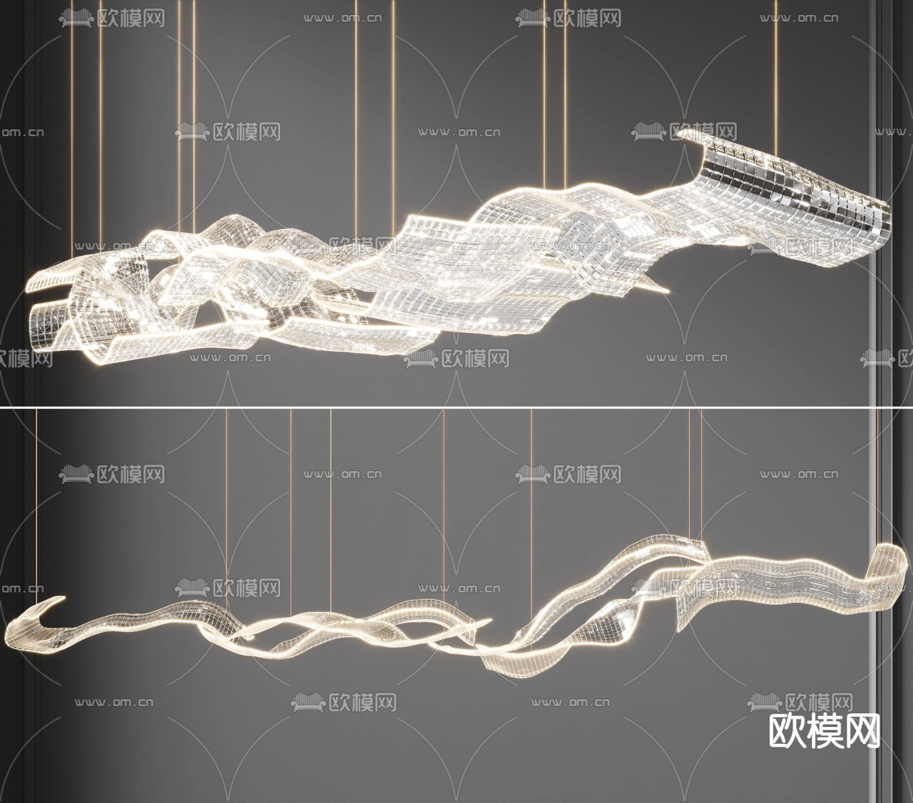 现代飘带水晶吊灯3d模型下载_ID11987581_3dmax免费模型-欧模网