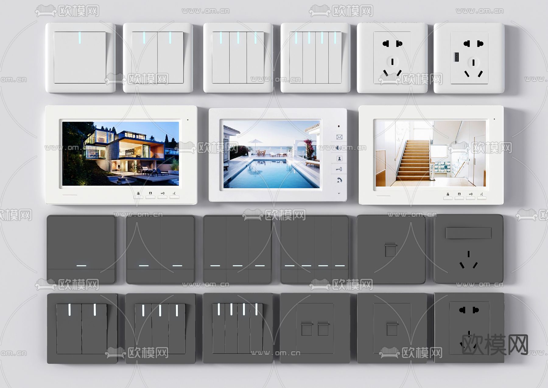 现代开关插座面板3d模型下载