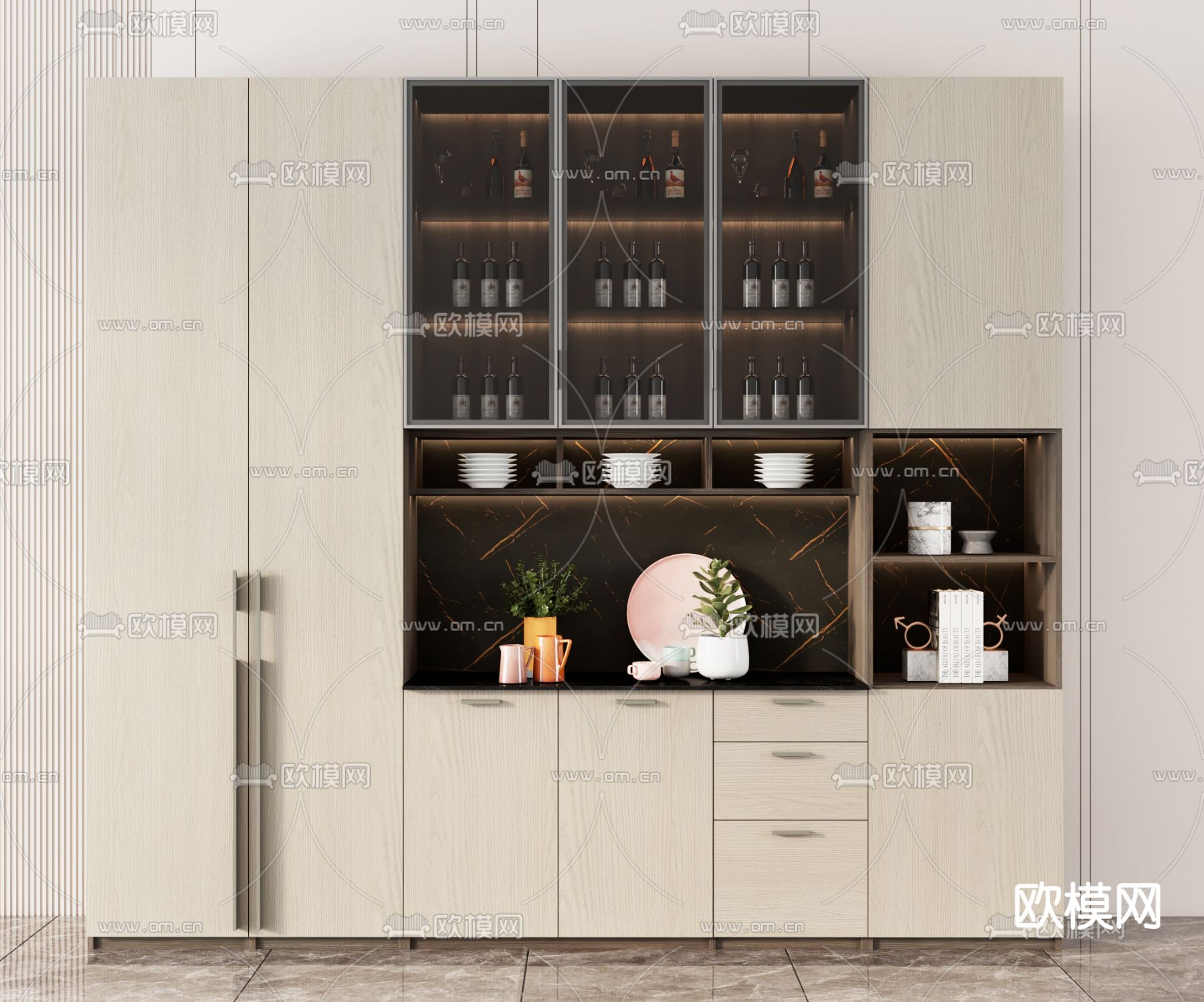 新中式酒柜3d模型下载