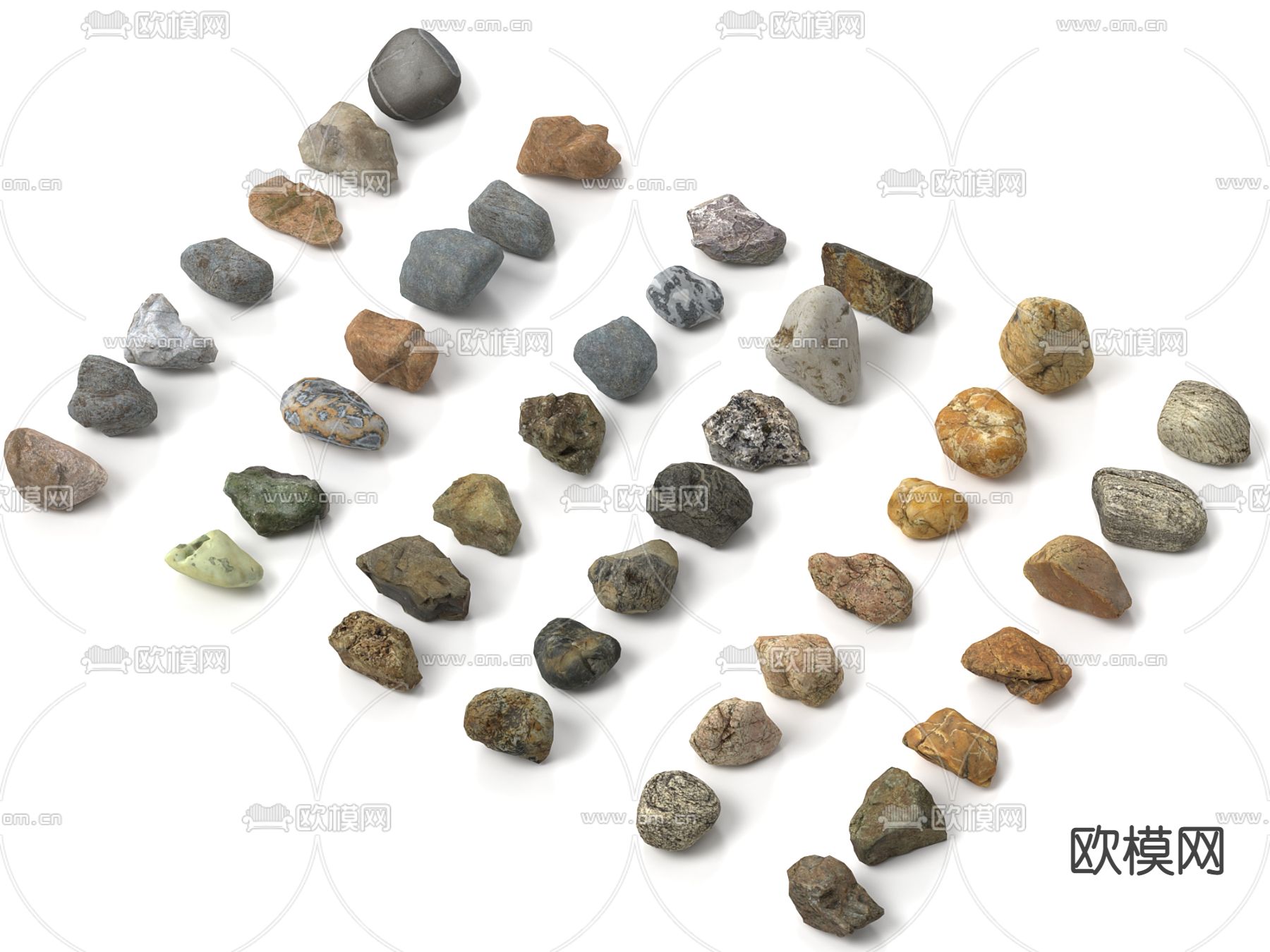 现代鹅卵石岩石3d模型下载（渲染图1）