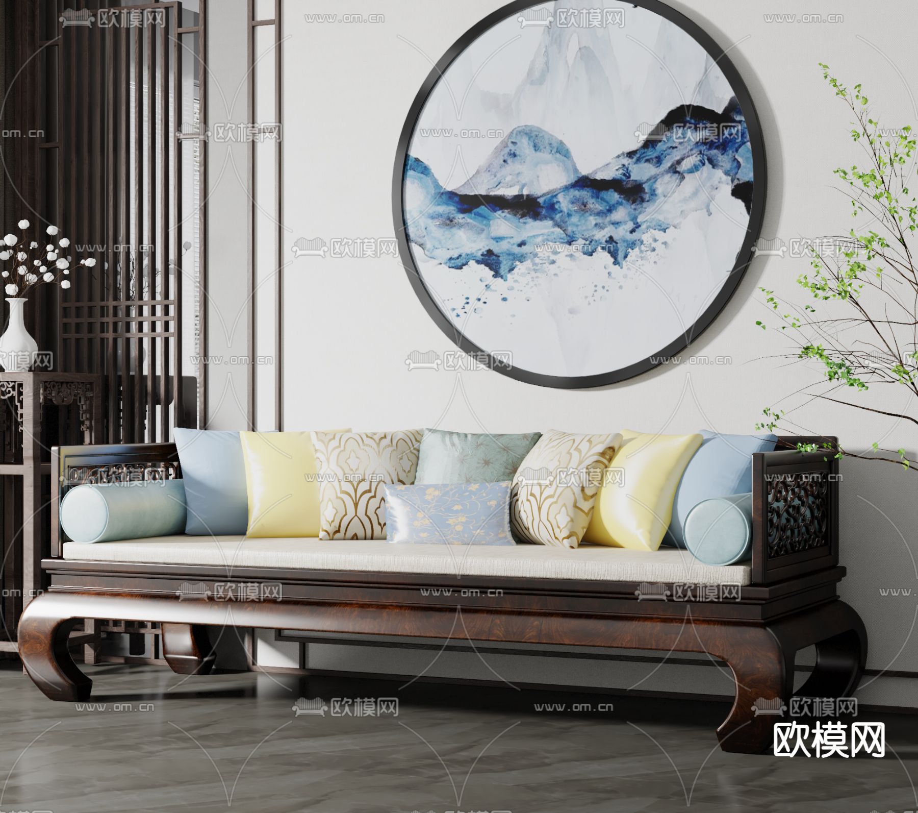 新中式罗汉床3d模型下载