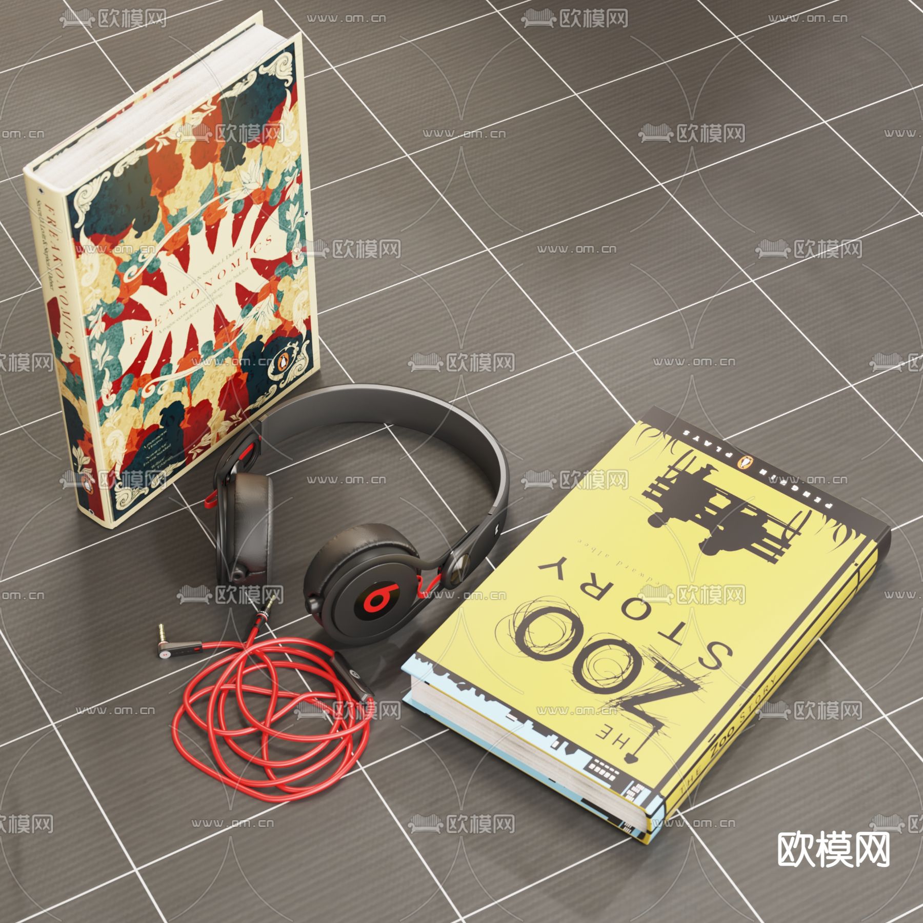 现代书籍耳机摆件3d模型下载