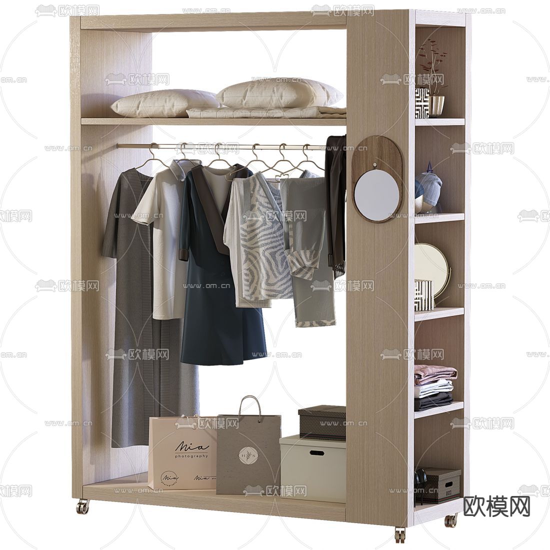 现代开放式衣柜衣架3d模型下载