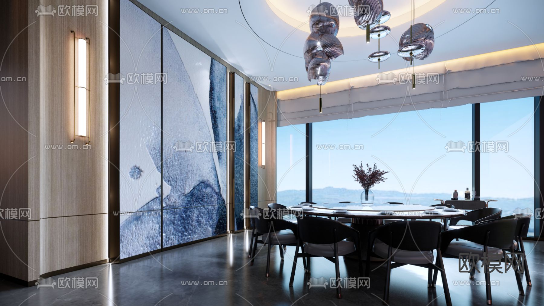 现代轻奢餐厅包房su模型下载（渲染图2）