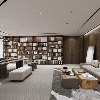  新中式办公接待室su模型 