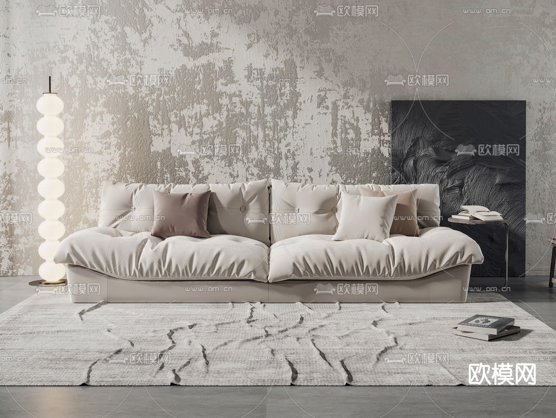 现代奶白色双人沙发3d模型下载