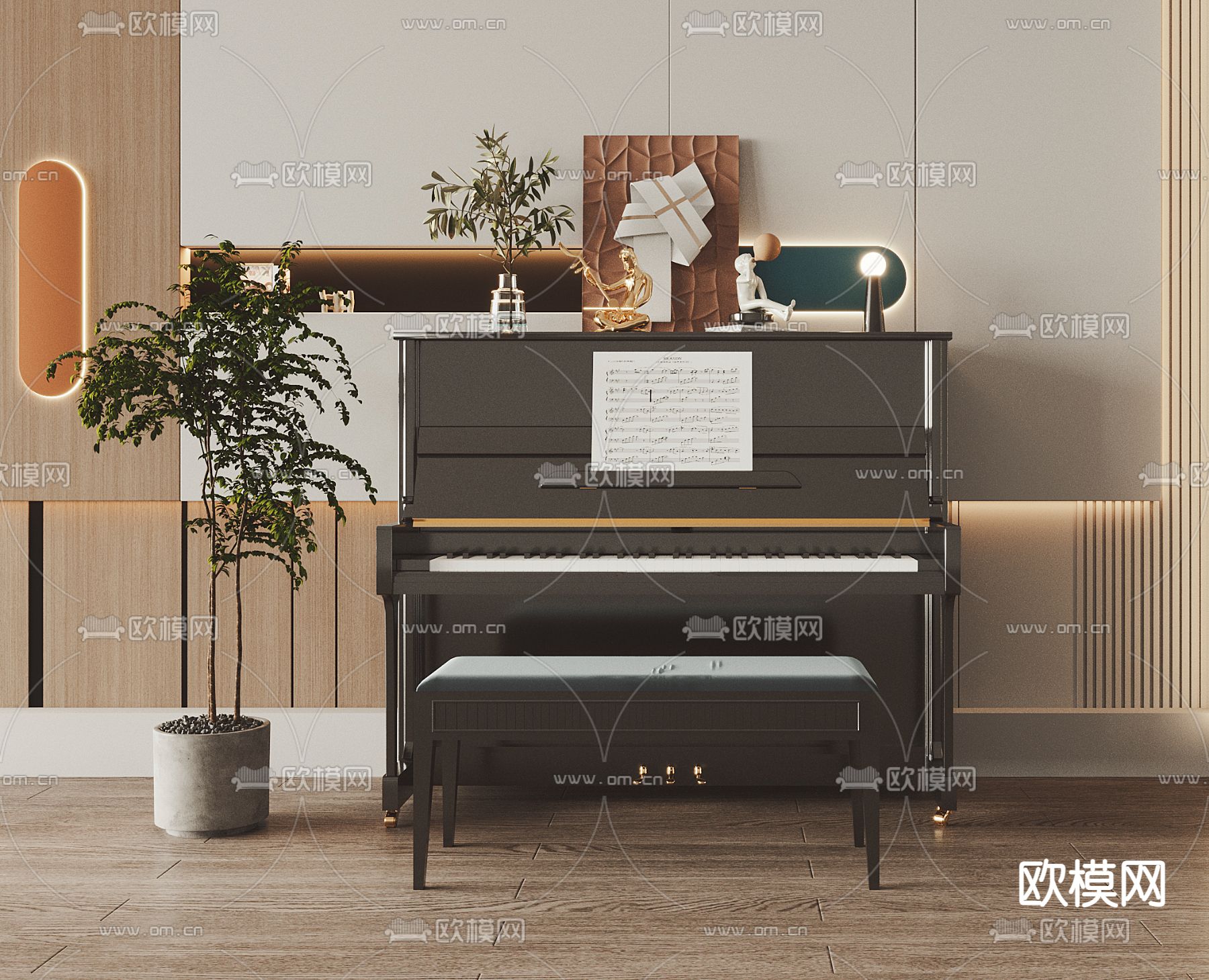 现代黑色钢琴3d模型下载