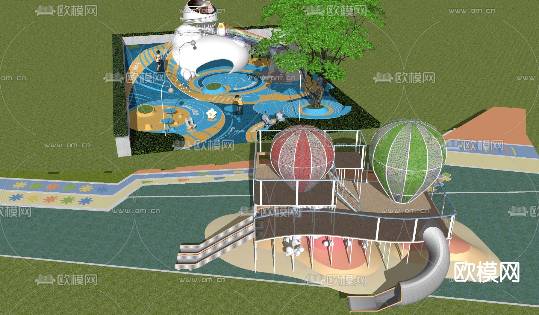 现代儿童滑梯游乐设施su模型下载