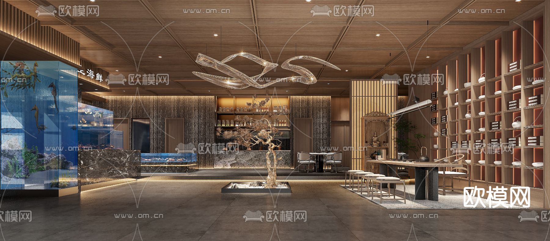 现代海鲜餐厅3d模型下载（渲染图1）