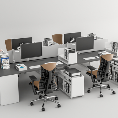 现代屏风卡位办公桌椅su模型