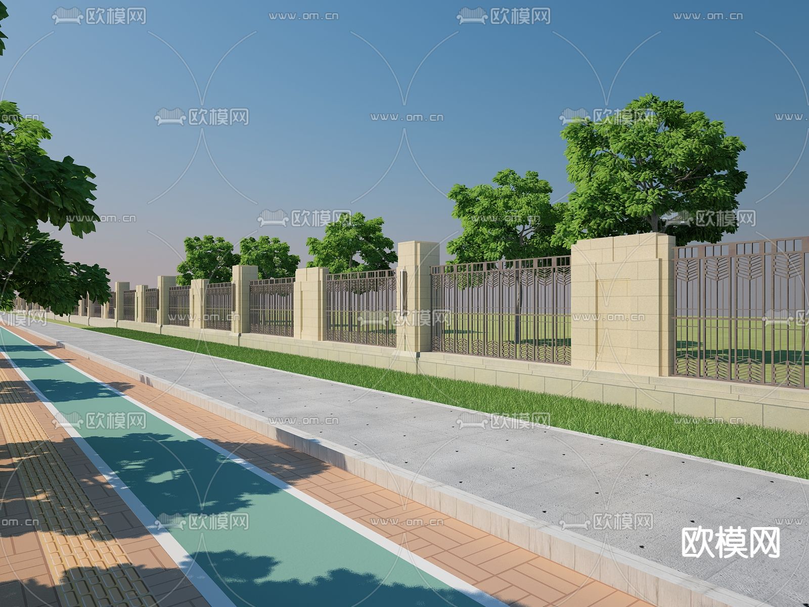 现代围墙栏杆护栏3d模型下载