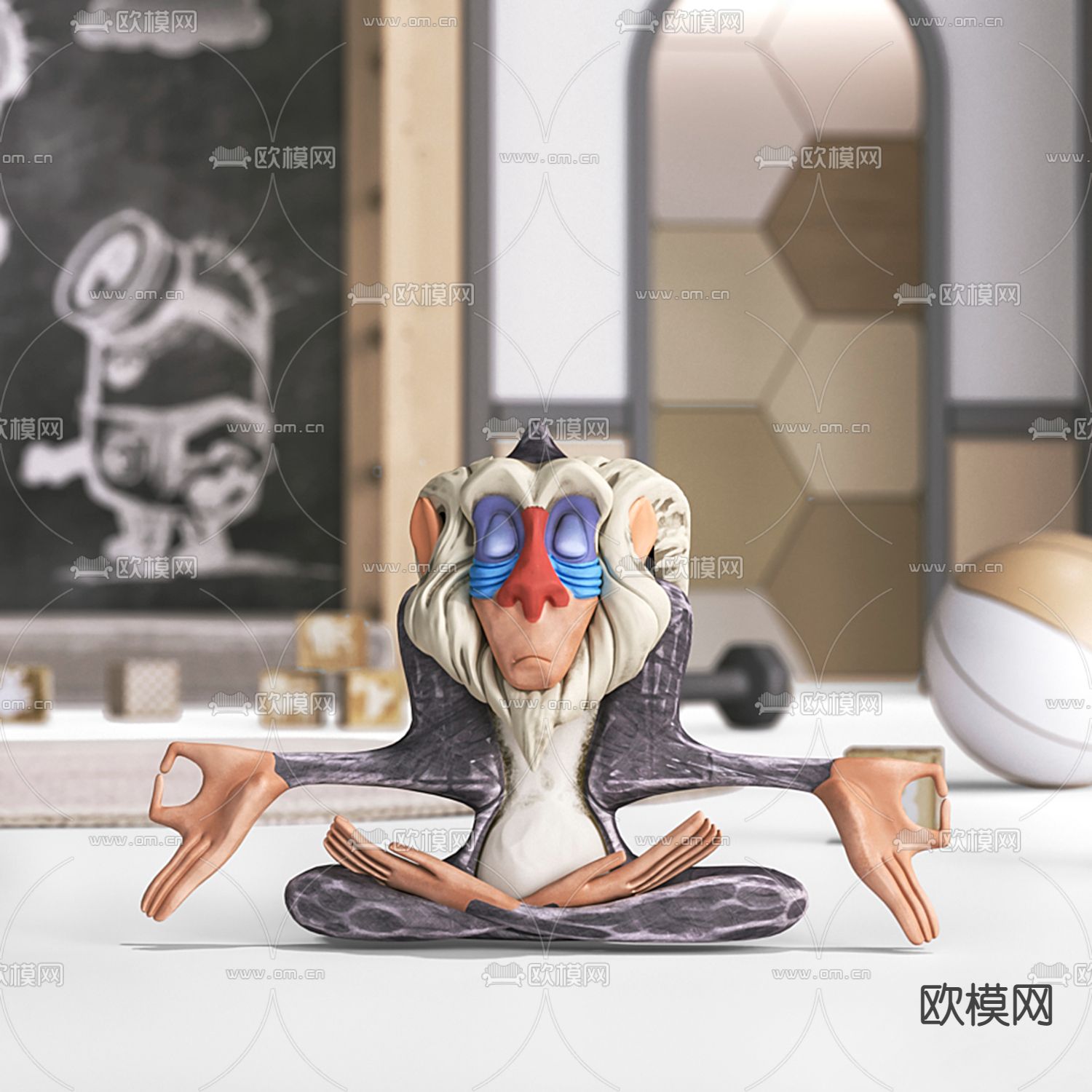 现代原木儿童攀爬墙涂鸦黑板3d模型下载（渲染图2）