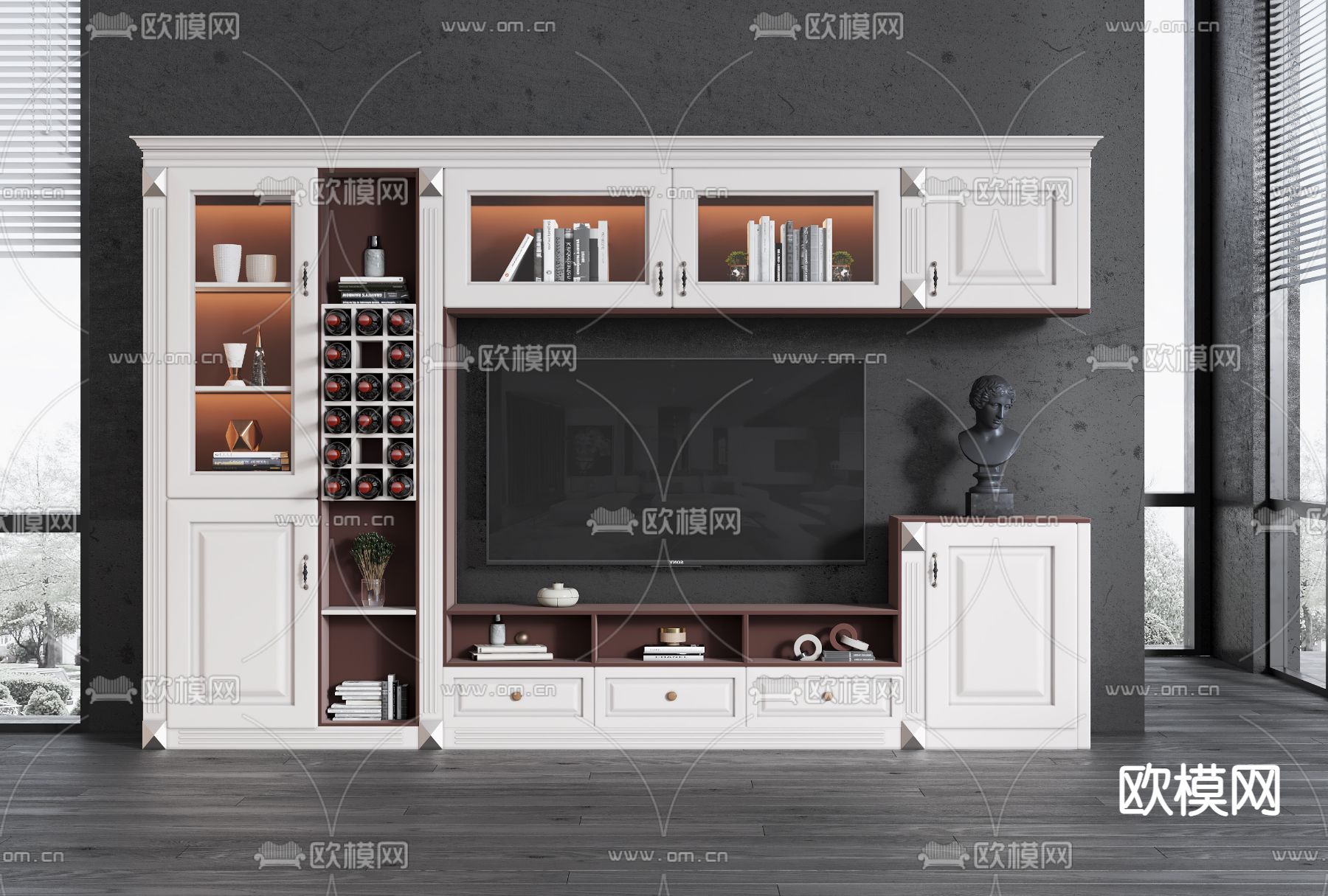 简欧电视背景墙3d模型下载