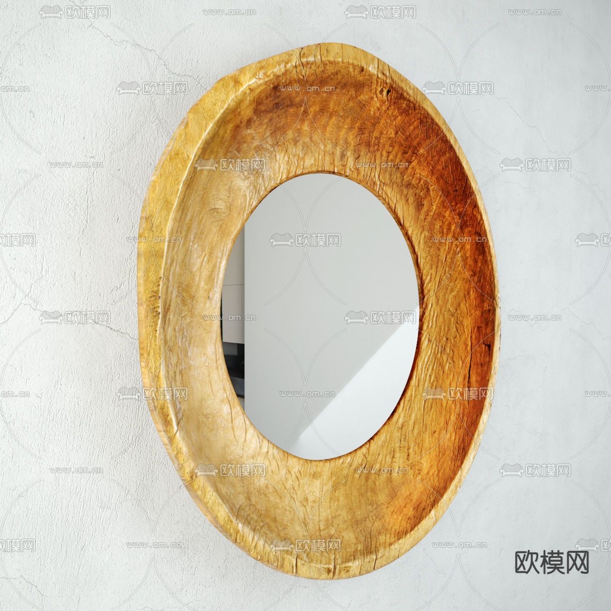 北欧圆形柚木装饰镜3d模型下载（渲染图3）