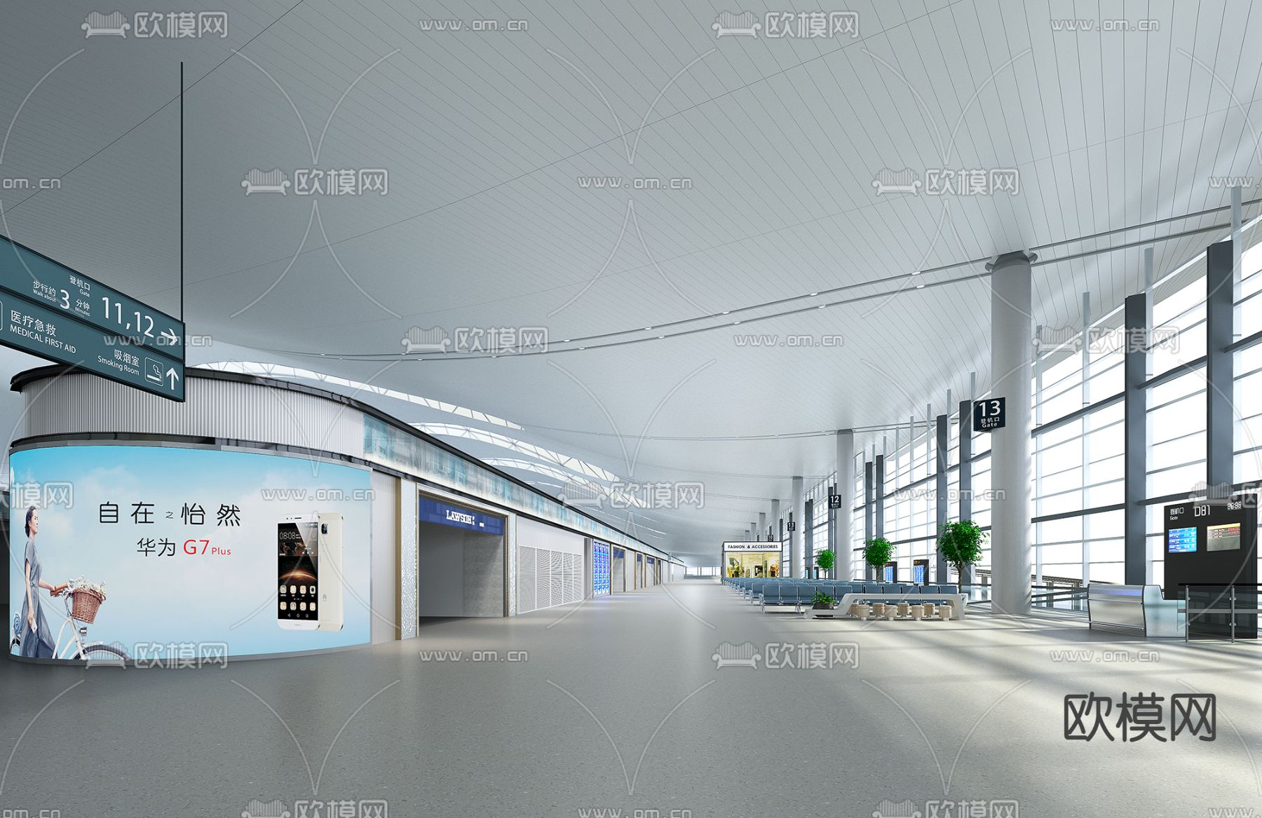 现代机场候车大厅3d模型下载（渲染图1）