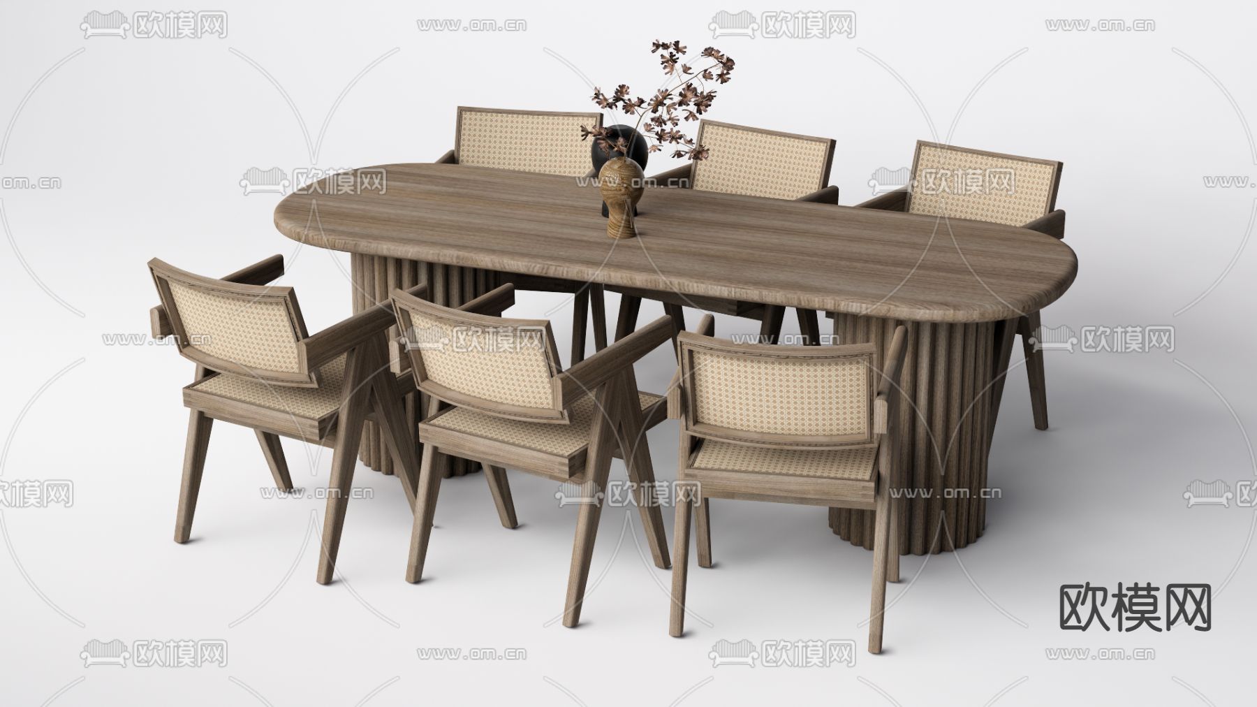 侘寂餐桌椅组合su模型下载（渲染图1）